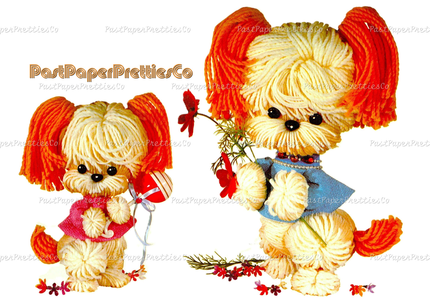 Vintage Printable Cute Yarn Dog and Puppy Friends Nursery Decal Image PDF Instant Digital Download Cute Kitsch Animals Clip Art