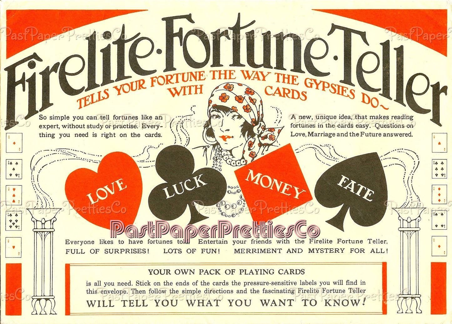 Vintage Printable Firelite Fortune Teller Kit Psychic Tarot Card Game PDF Instant Digital Download 1928 Repro