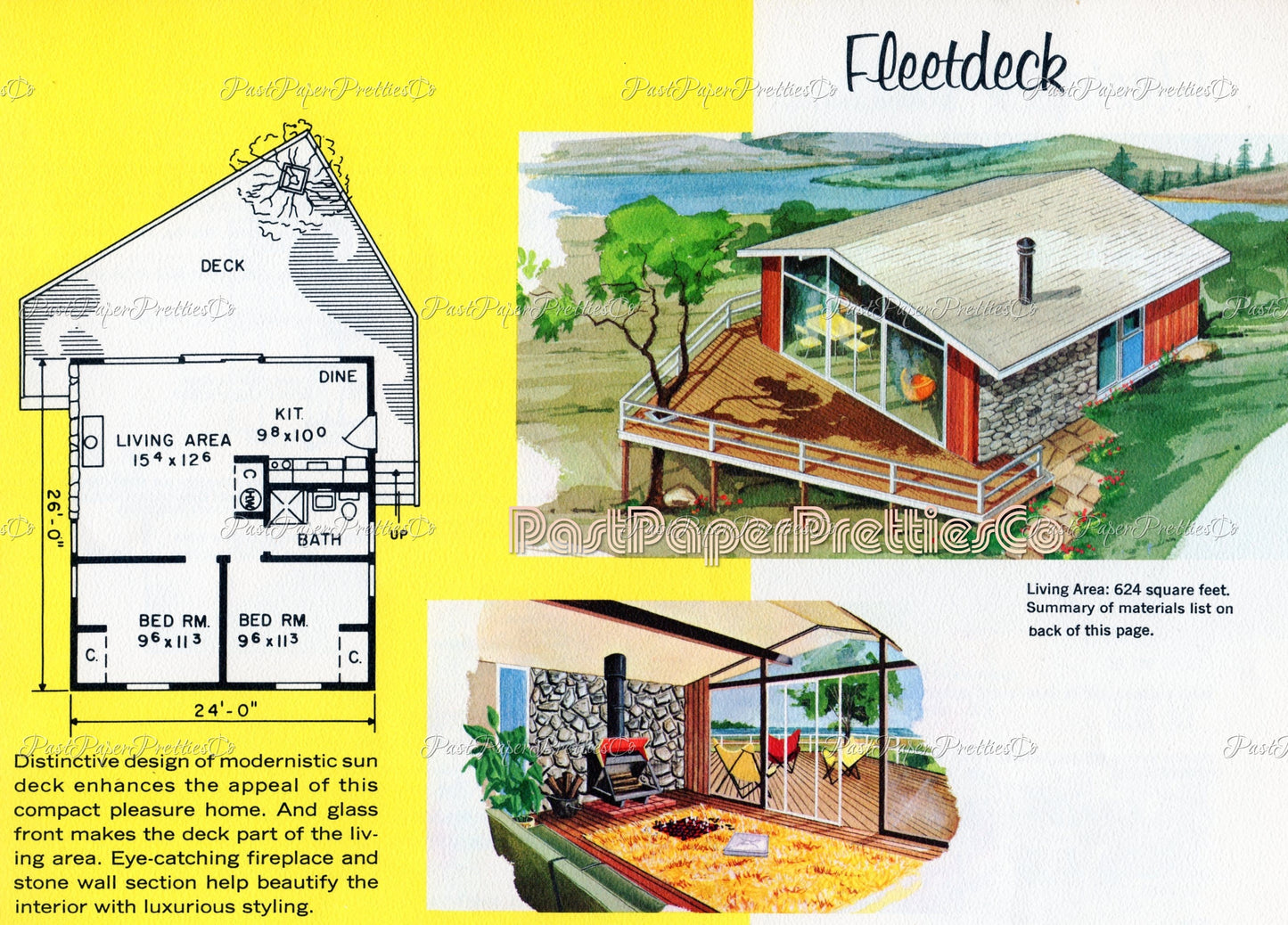 Vintage MCM Vacation House Plans Retro Mid Century Mod Leisure Homes 1960s Printable Book PDF Instant Digital Download Suburbia Clipart