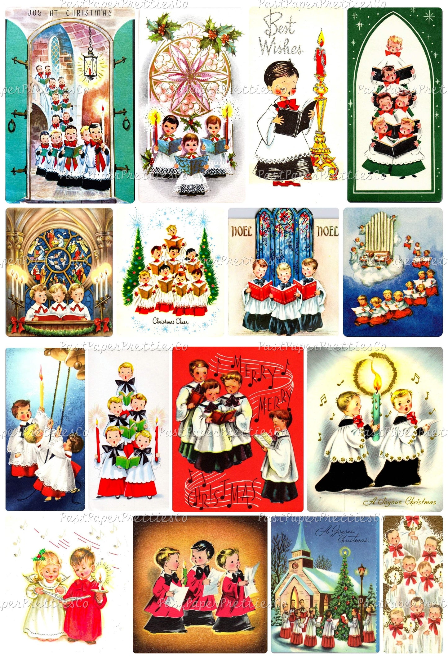 Vintage Christmas Choir Boys Collage Sheets Printable PDF Instant Digital Kitsch Cute Holiday Caroling Church Kids 80 Retro Images