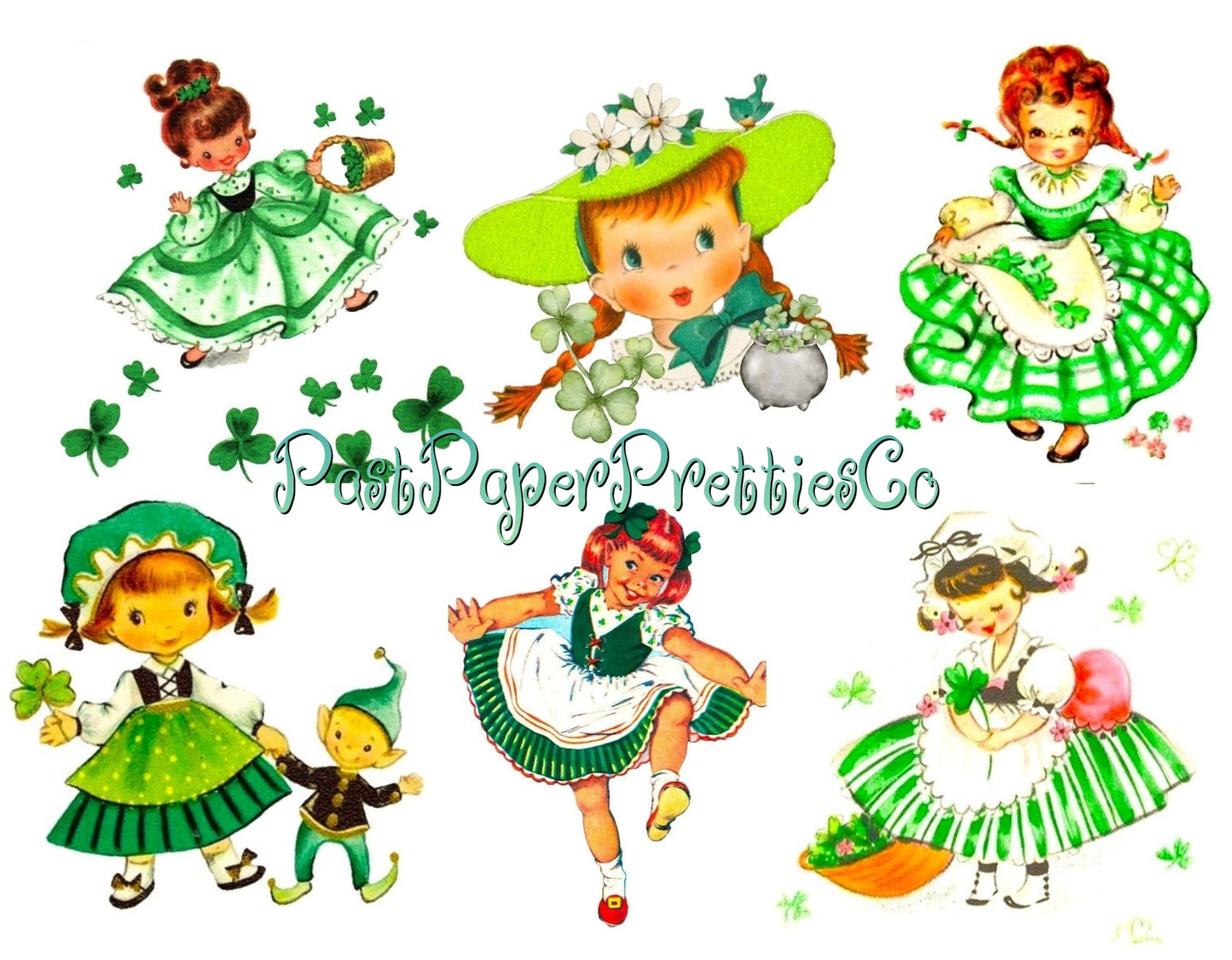 Vintage Happy St. Patricks Day Pretty Irish Girls Lasses Collage Sheet Images Printable PDF Instant Digital Download Cute Cailíns Colleens