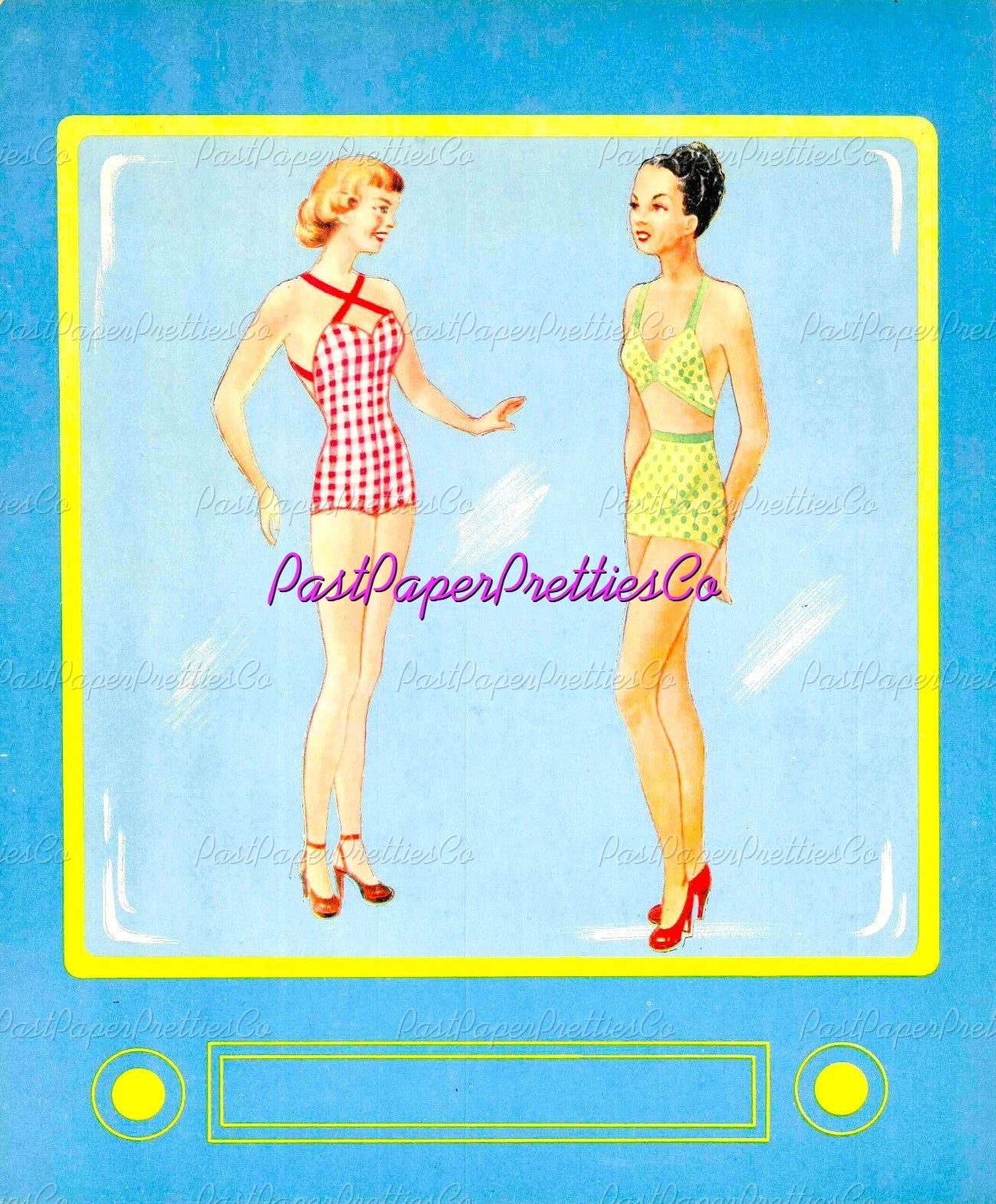 Vintage Paper Dolls TV Style Show 1949 Printable PDF Instant Digital Download Retro Television Fashion Models Starlets 5 Dolls Clip Art