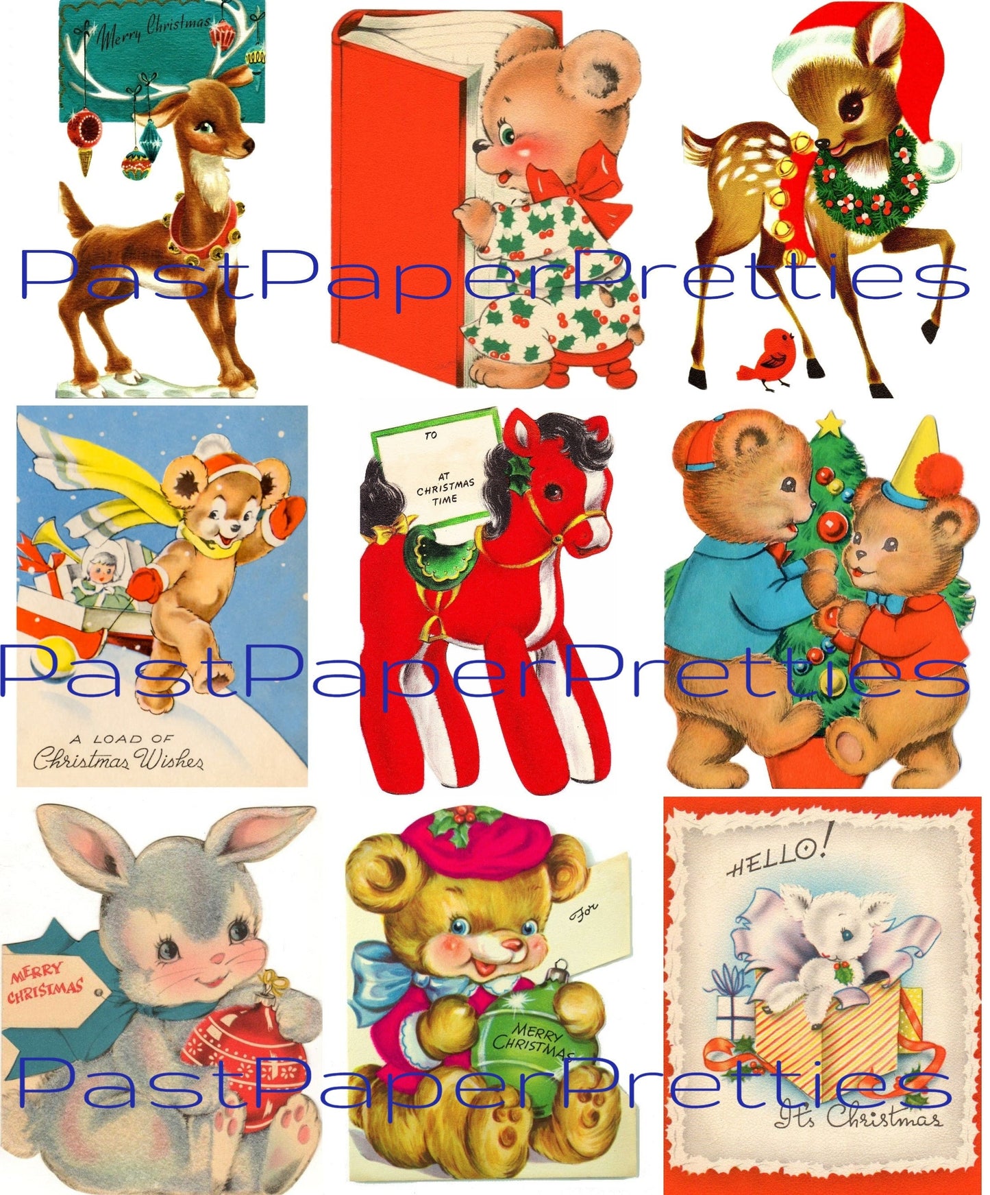Vintage Printable Christmas Card Holiday Menagerie Collage Collection SET 1 Mid Century Animal Themed Images PDF Instant Digital Download