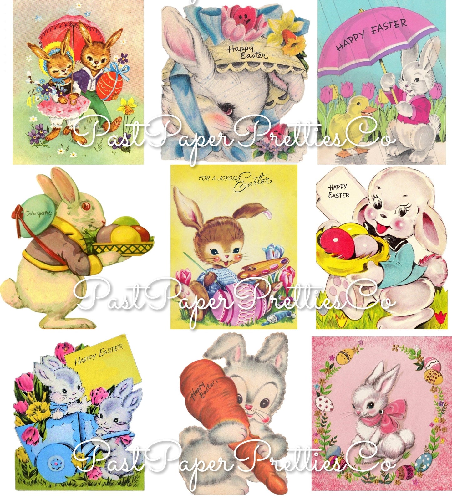 81 Vintage Easter Bunny Card Images Bunches of Bunnies Collage Sheets PDF Instant Digital Download ALL Rabbits Clip Art