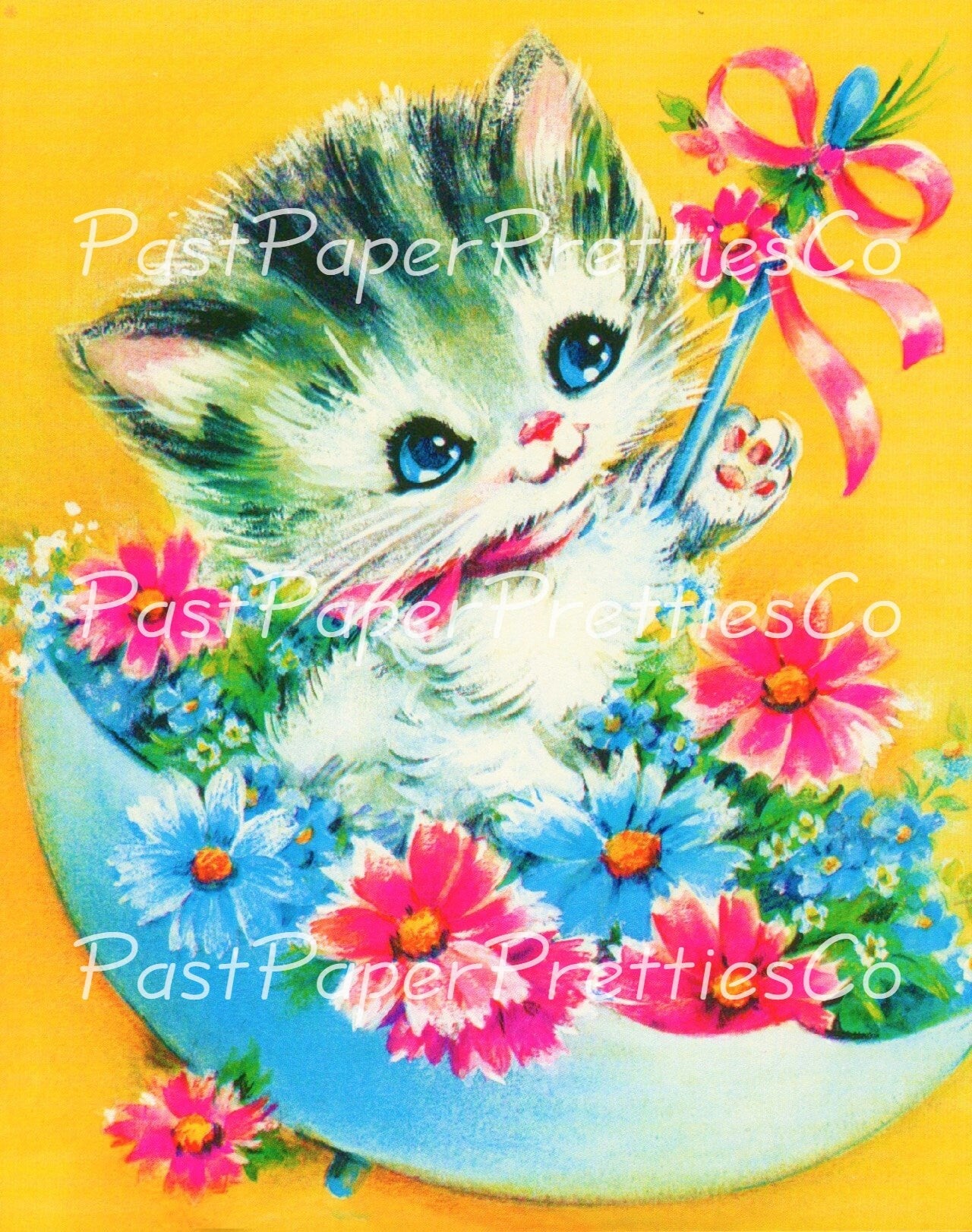 Vintage Printable Greeting Cards Retro 70s Big Eyed Animals Collage & Single Images PDF Instant Digital Download Cute Kitsch Zoo Pets