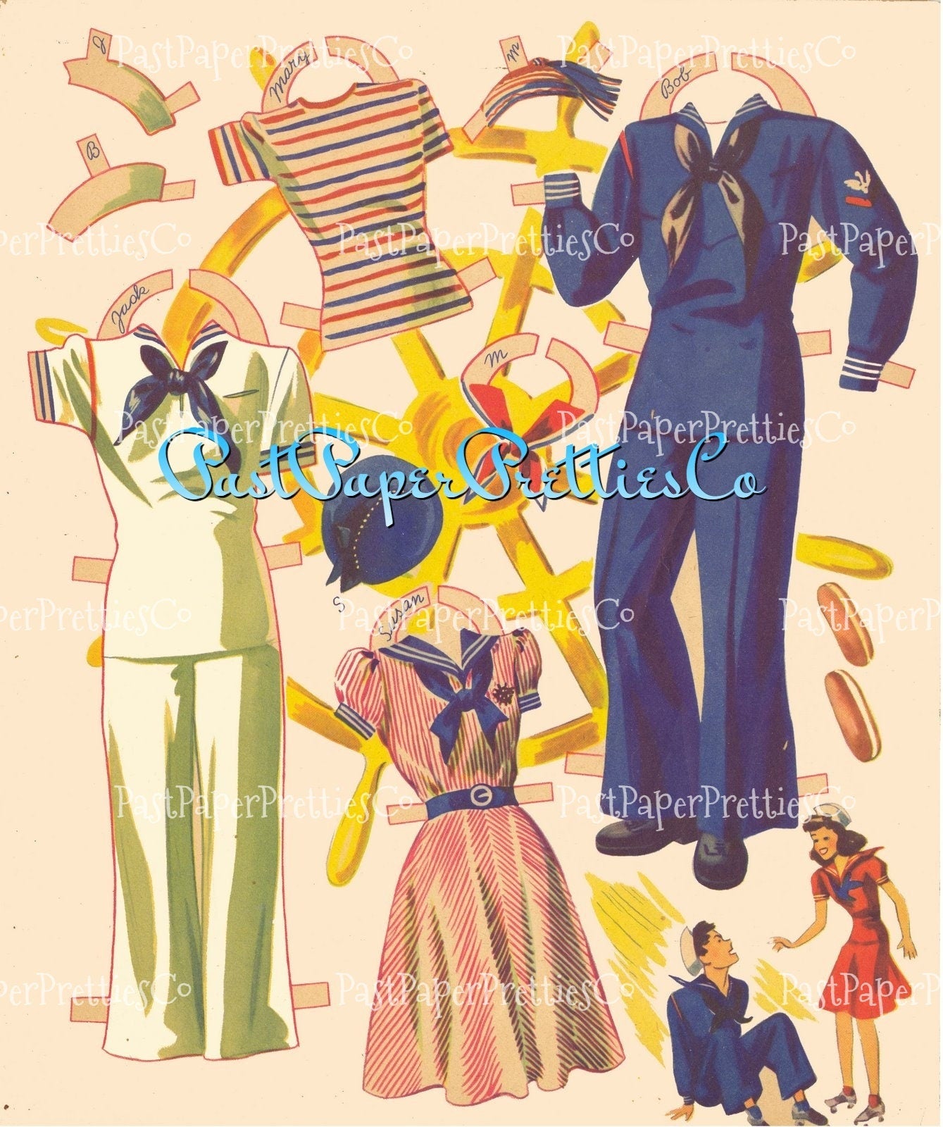 Vintage Paper Dolls Navy Scouts 1942 Printable PDF Instant Digital Download WWII Naval Sea Force Boy Girl Military Wartime Clip Art