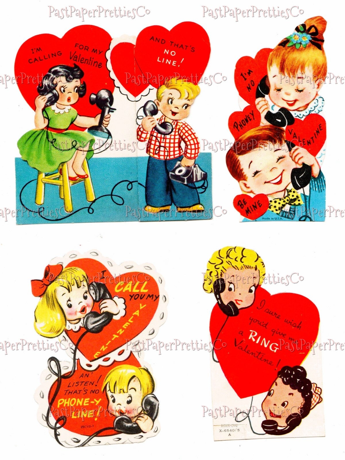 52 Vintage Telephone Valentines Day Cards All Retro Phone Themed Collage Sheets Printable PDF Instant Digital Download