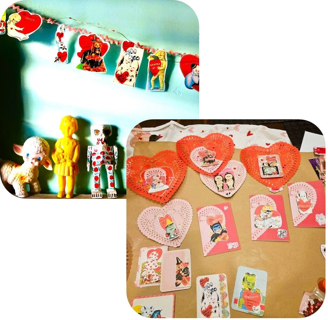 72 Vintage Printable Retro Halloween Valentine Cards Collage Sheets Cute Spooky Images PDF Instant Digital Download ALL Halloween Themed