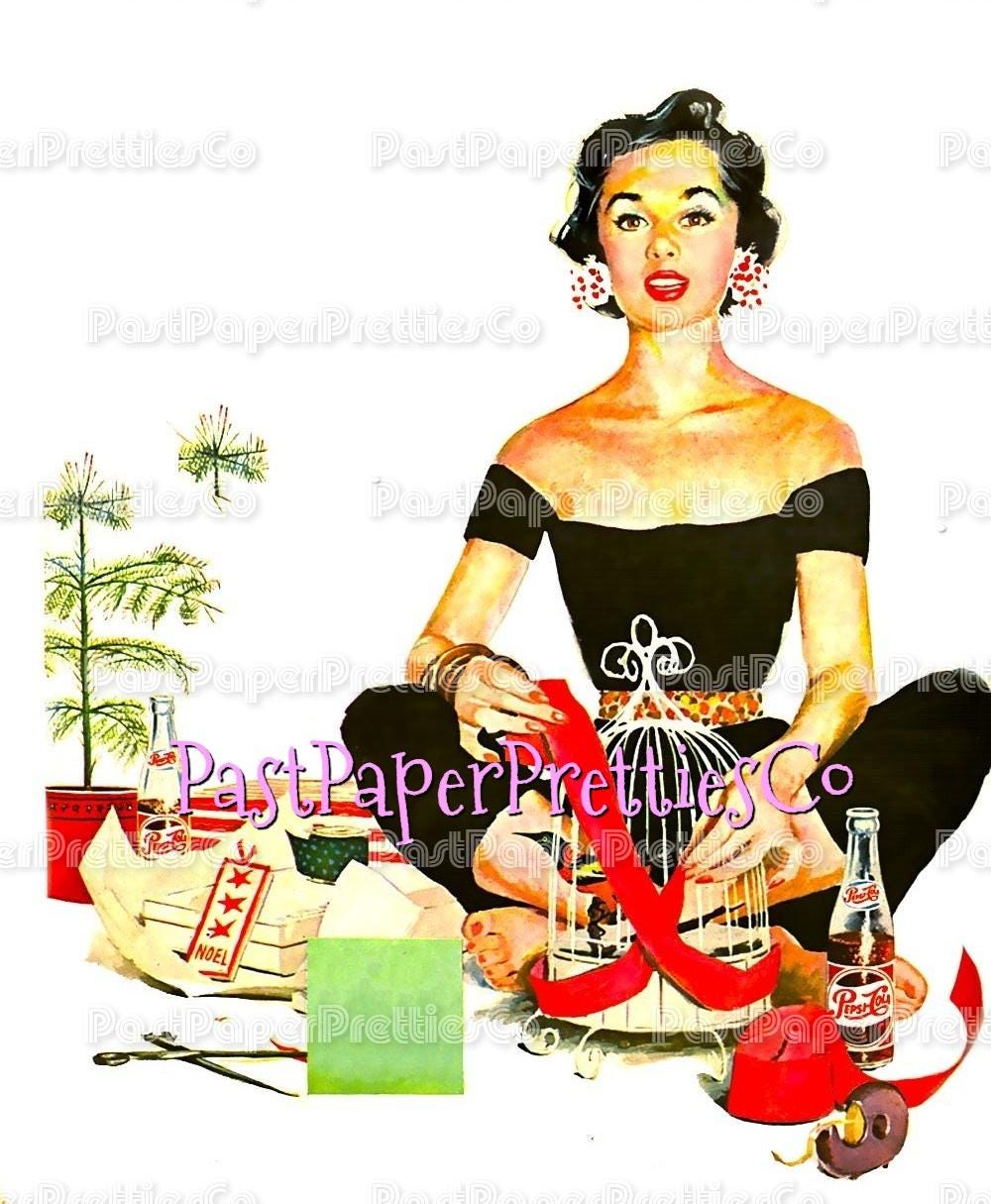 Vintage MCM Mid Century Mod Christmas Illustration Ad Images Retro Kitsch Family Housewife Couples Printable PDF Instant Digital 1950s