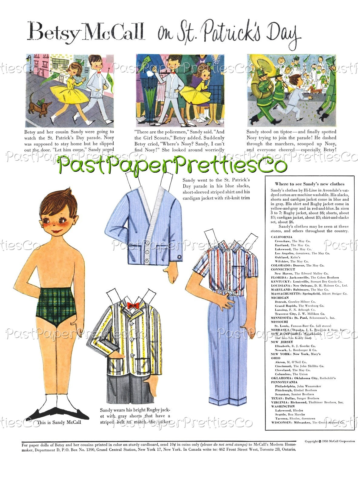 Vintage St Patricks Day Paper Dolls Betsy McCall Collage Sheets MCM Printable PDF Instant Digital Download 2 Sets