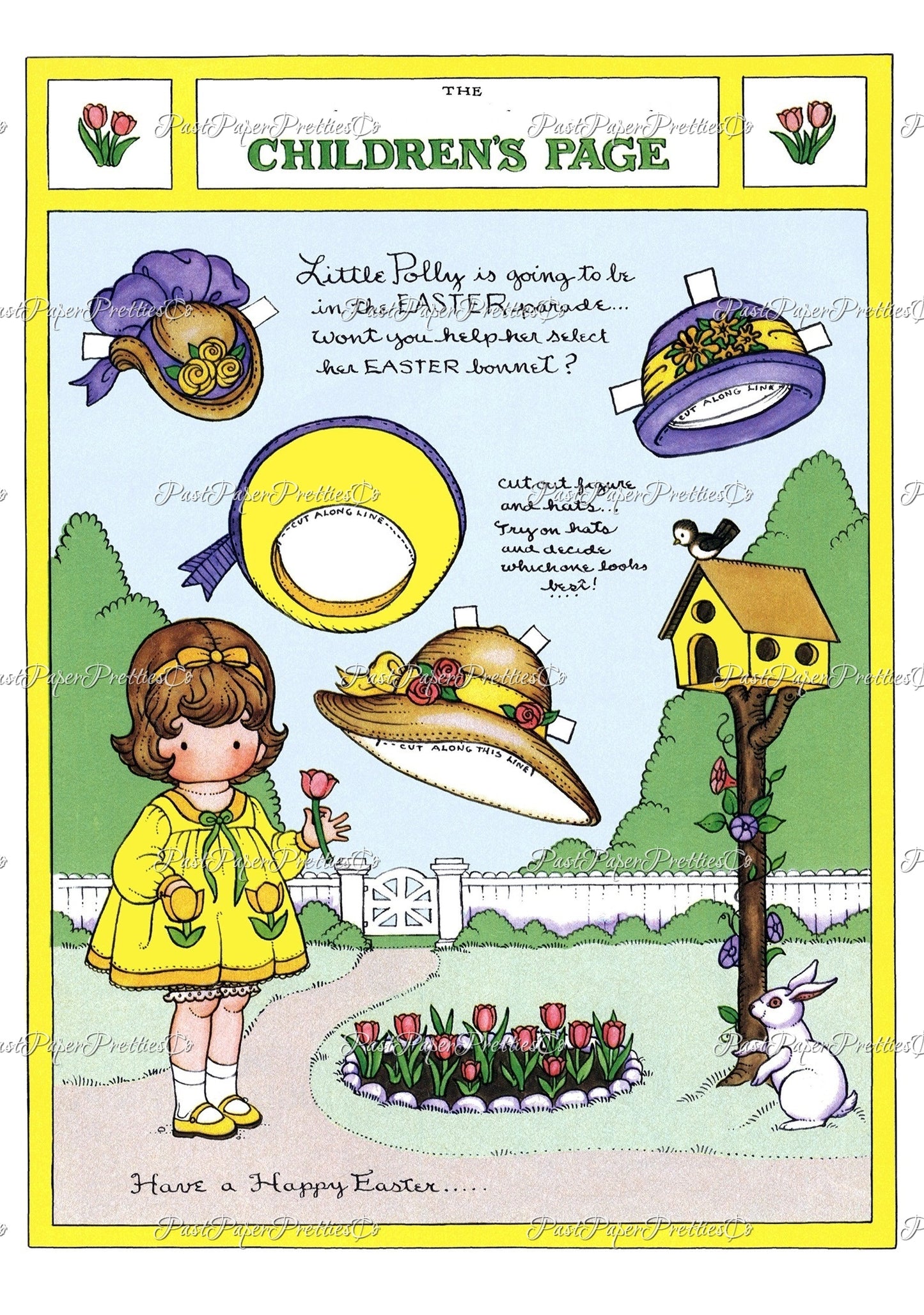 Vintage Three Easter Girls Paper Doll Pages Retro 1980s PDF Instant Digital Download Pretty Sunday Best Cute Kitsch Little Ladies Clipart