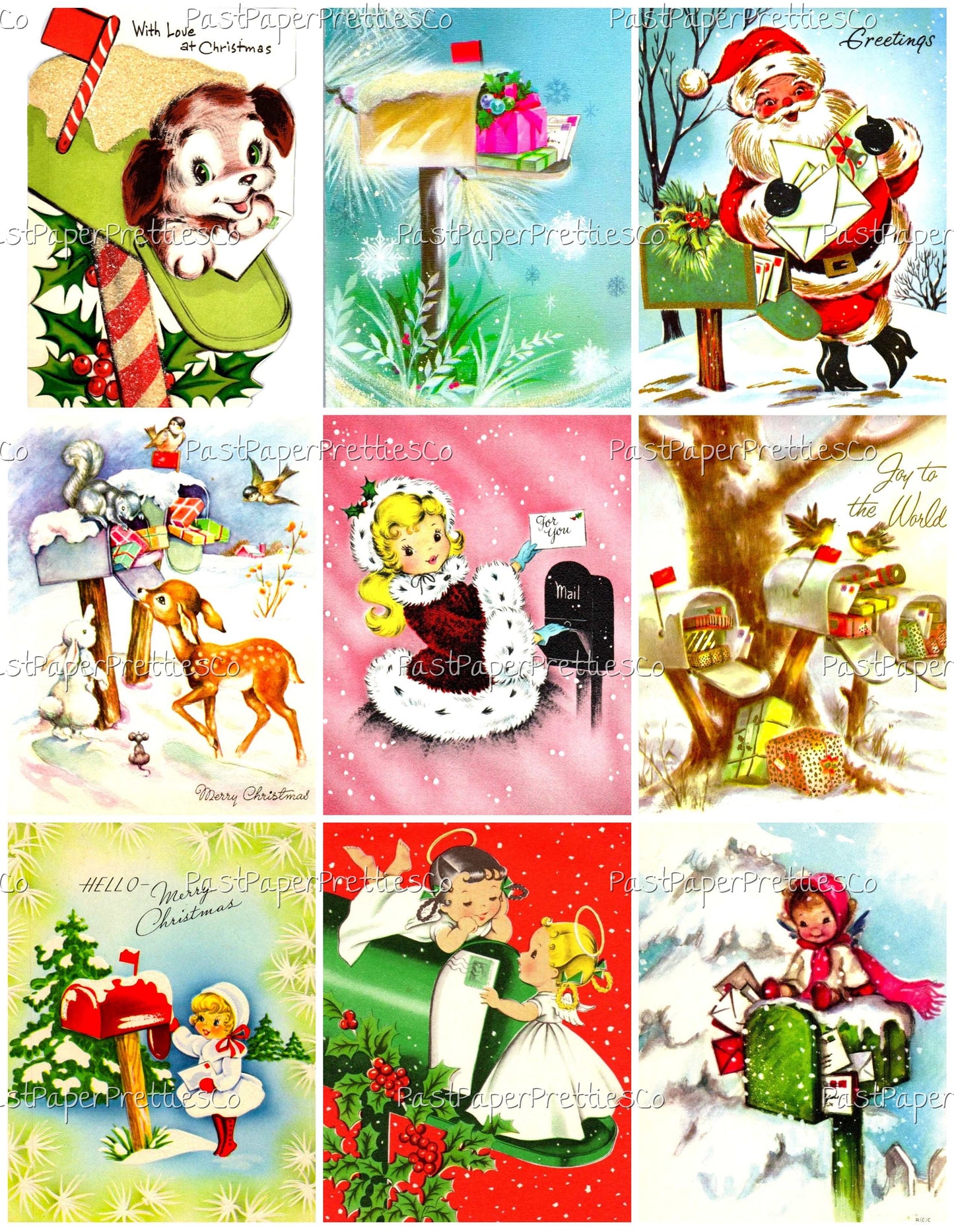 Vintage Printable Christmas Mailbox You've Got Mail Collage Sheets Retro MCM 36 Card Images PDF Instant Digital Download Cute Xmas Letters