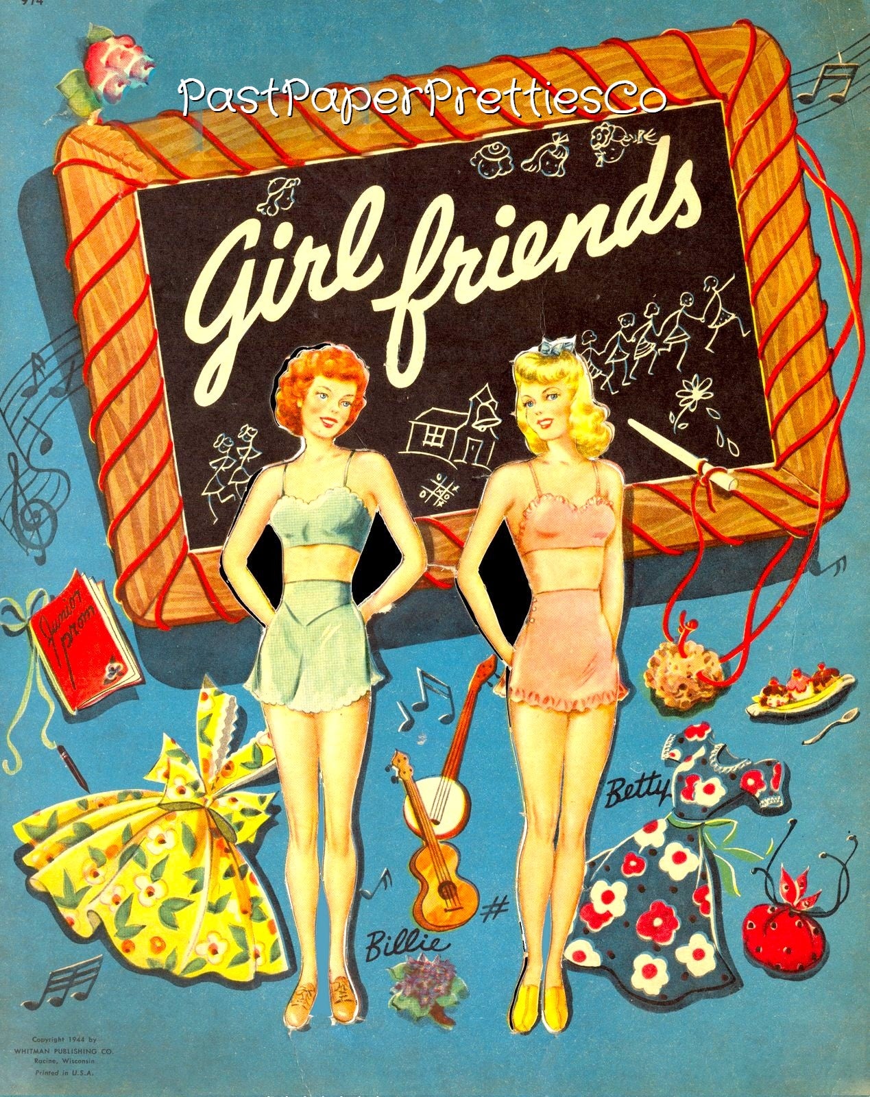 Vintage Paper Dolls Girlfriends 1944 Printable PDF Instant Digital Download 5 Pretty Girl Friends Forties Dolls Clip Art
