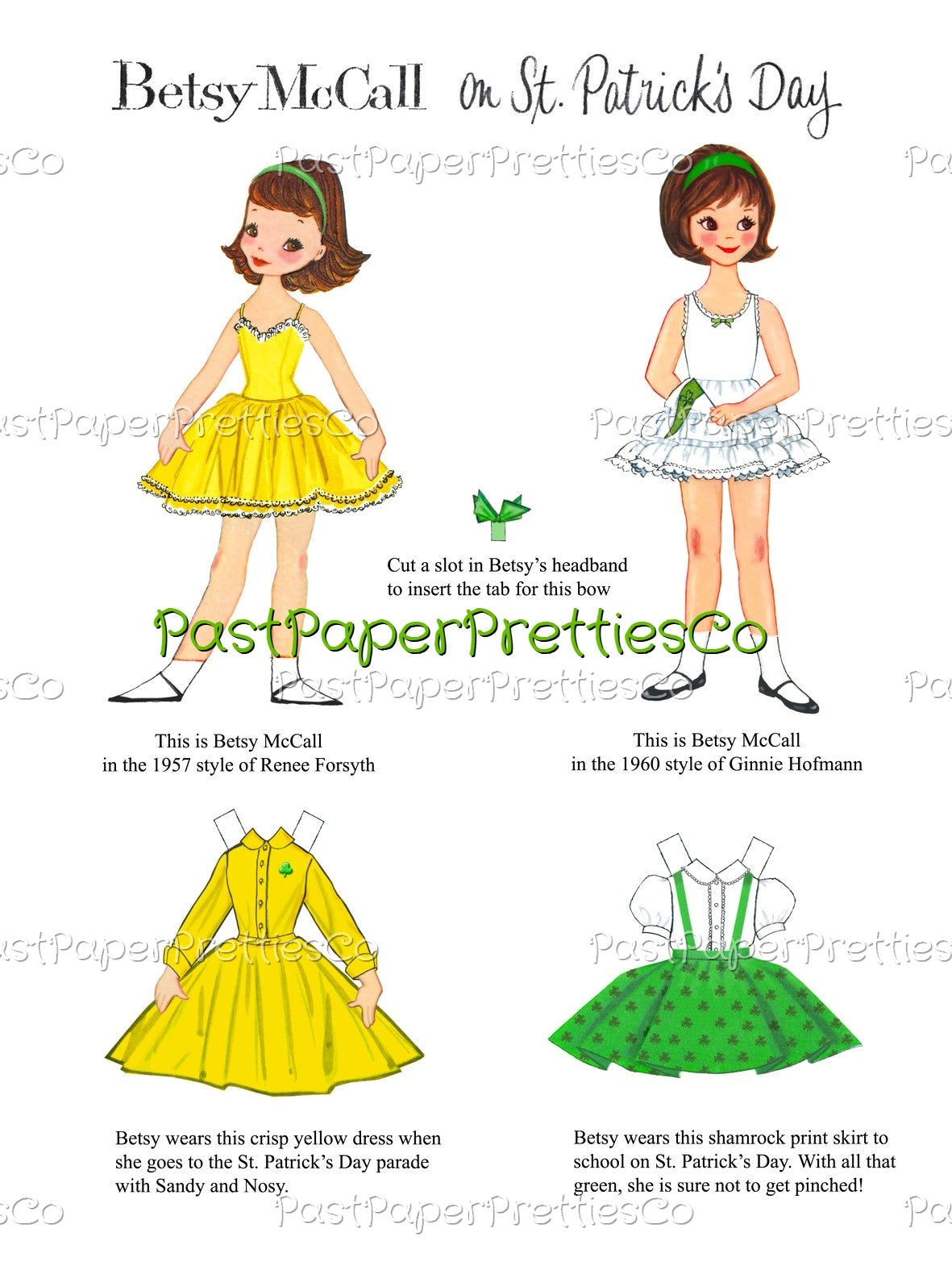 Vintage St Patricks Day Paper Dolls Betsy McCall Collage Sheets MCM Printable PDF Instant Digital Download 2 Sets