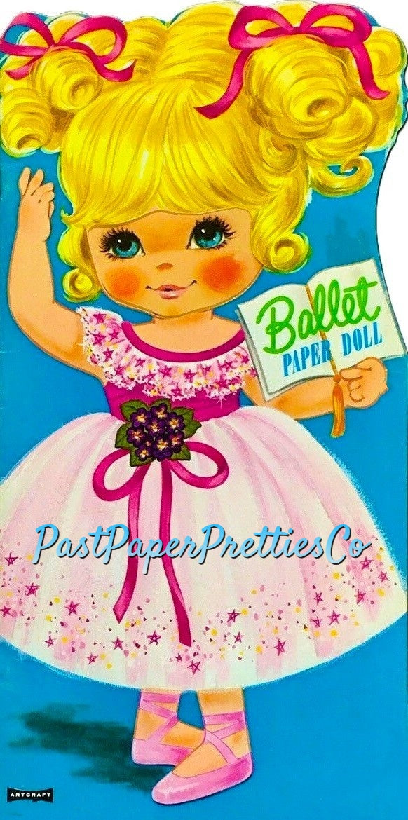 Vintage Ballet Paper Doll Pretty Blonde Little Ballerina PDF Printable Instant Digital Download Cute Big Eyed Girl Dancer Beautiful Costumes