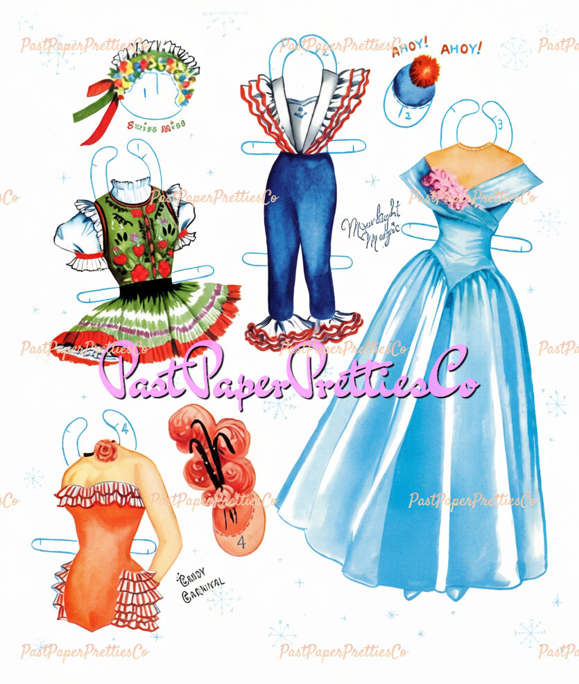 Vintage Paper Dolls Pretty Figure Skaters Ice Festival 1957 Printable PDF Instant Digital Download Figure Skating Clipart