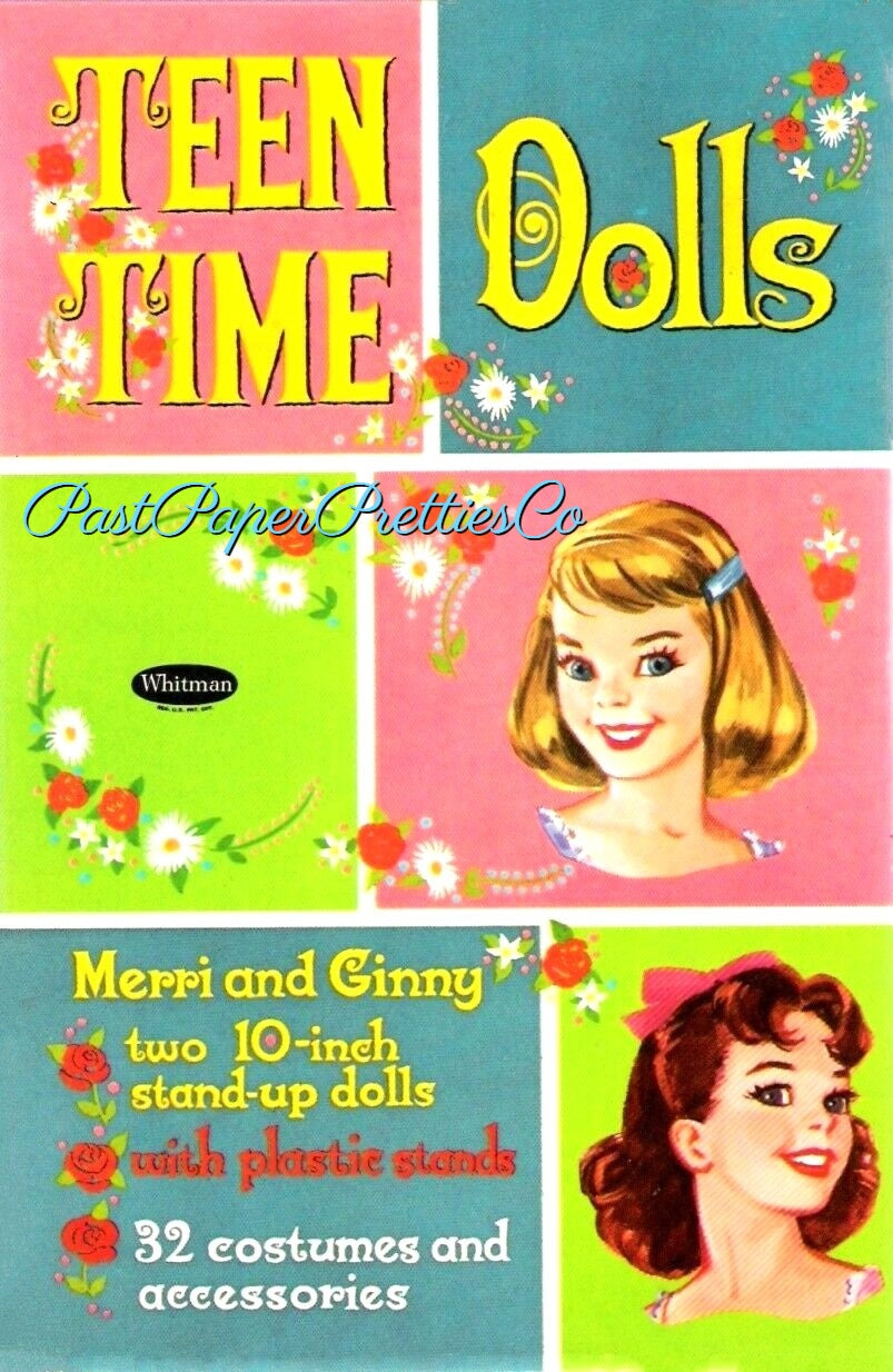Vintage Paper Dolls Teen Time 1960 Printable PDF Instant Digital Download 2 Pretty Teenagers Girl Friends Cute Clothes Clip Art