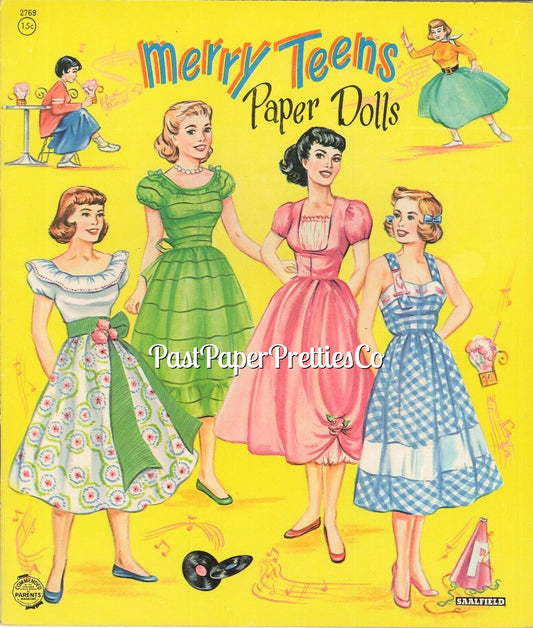 Vintage Paper Dolls Merry Teens c. 1950s Printable PDF Instant Digital Download 4 Pretty Teenager Girls Friends Dolls Clip Art