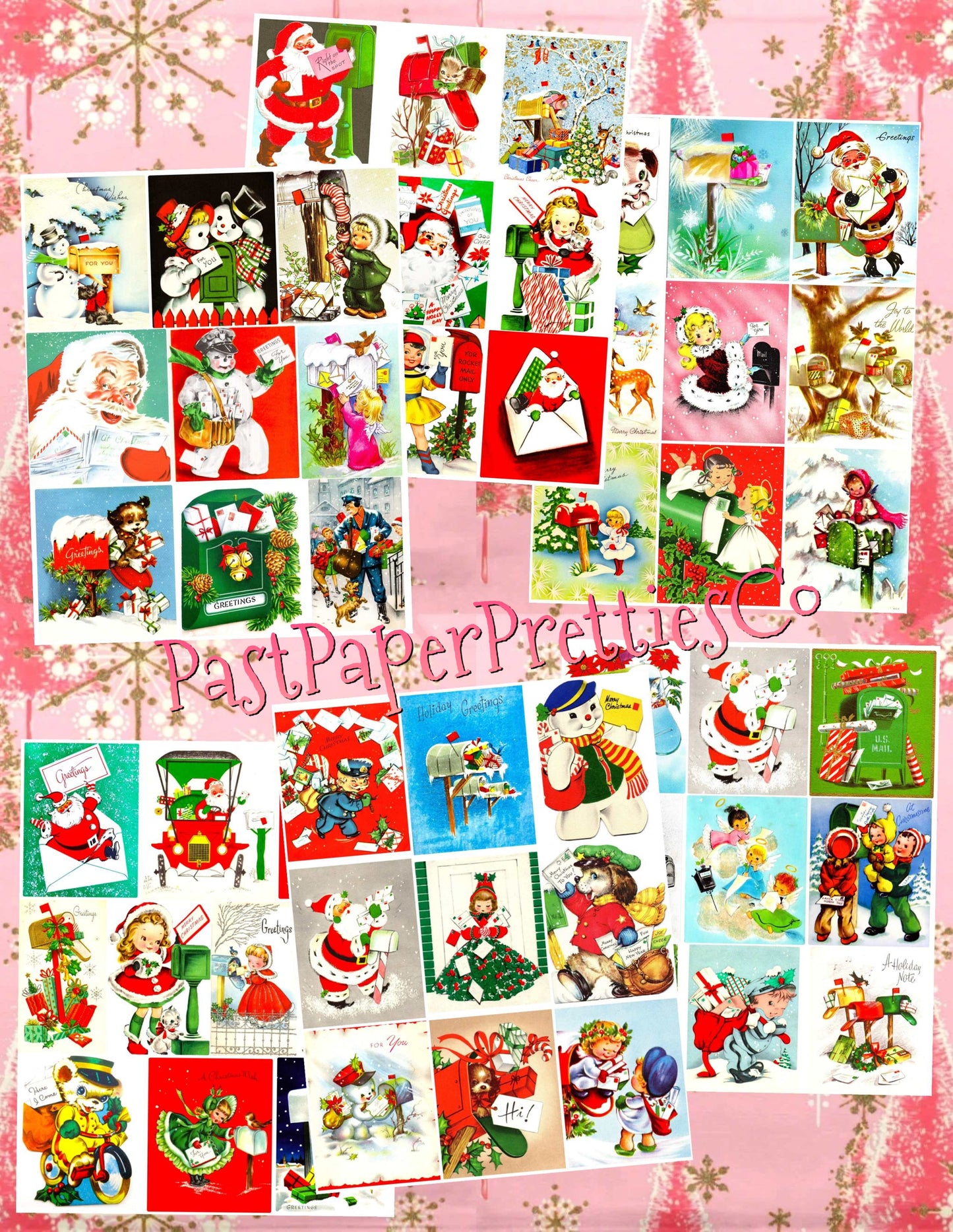 Vintage Printable Christmas Mailbox You've Got Mail Collage Sheets Retro MCM 36 Card Images PDF Instant Digital Download Cute Xmas Letters