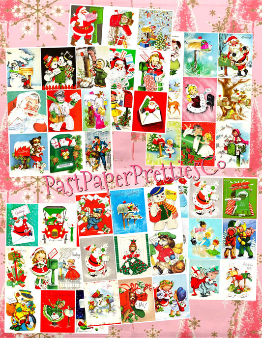 Vintage Printable Christmas Mailbox You've Got Mail Collage Sheets Retro MCM 36 Card Images PDF Instant Digital Download Cute Xmas Letters
