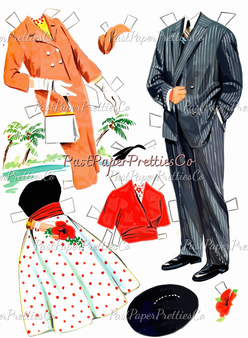 Vintage Wedding Paper Dolls Gorgeous Bridal Clipart 1958 Printable PDF Instant Digital Download Bride Groom Flower Girl Bridesmaid