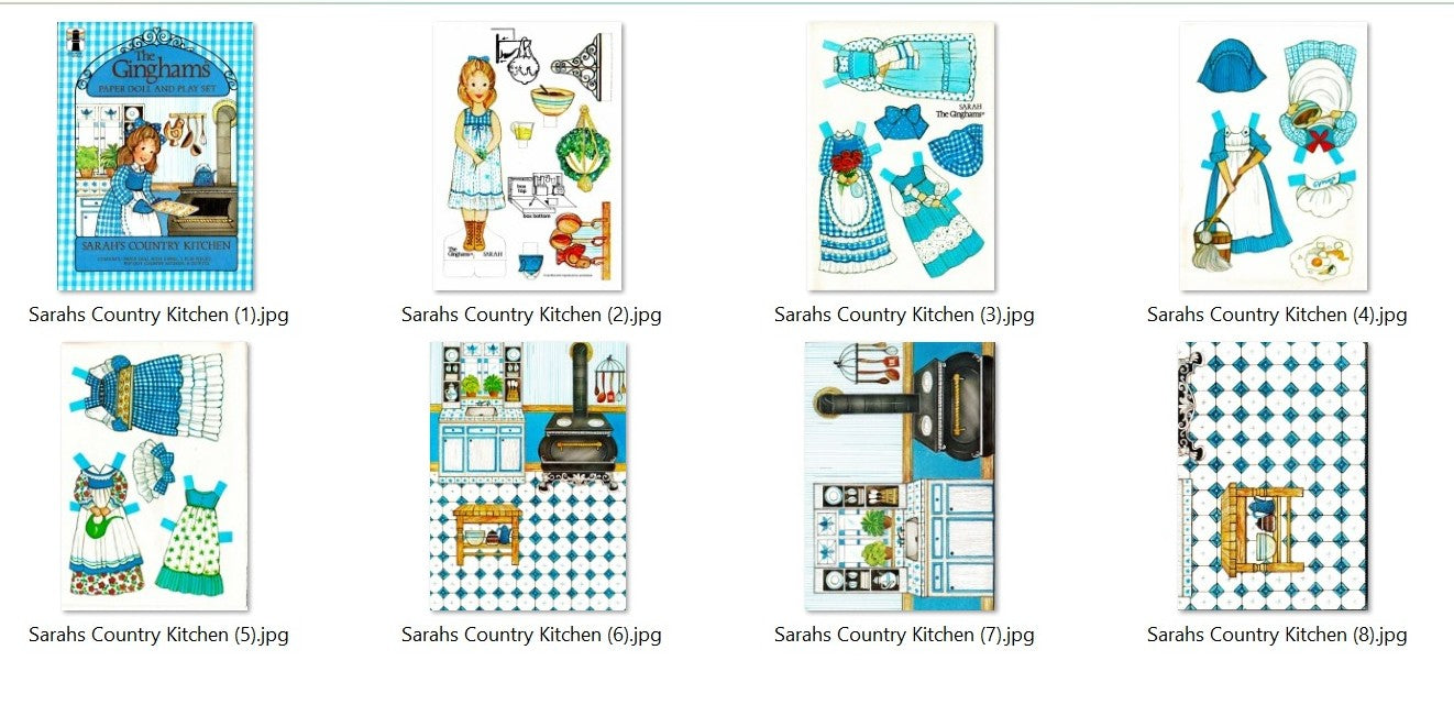 Vintage Paper Dolls The Ginghams Sarahs Country Kitchen Play Set 1979 Printable PDF Instant Digital Download Prairie Frontier Girl Clip Art