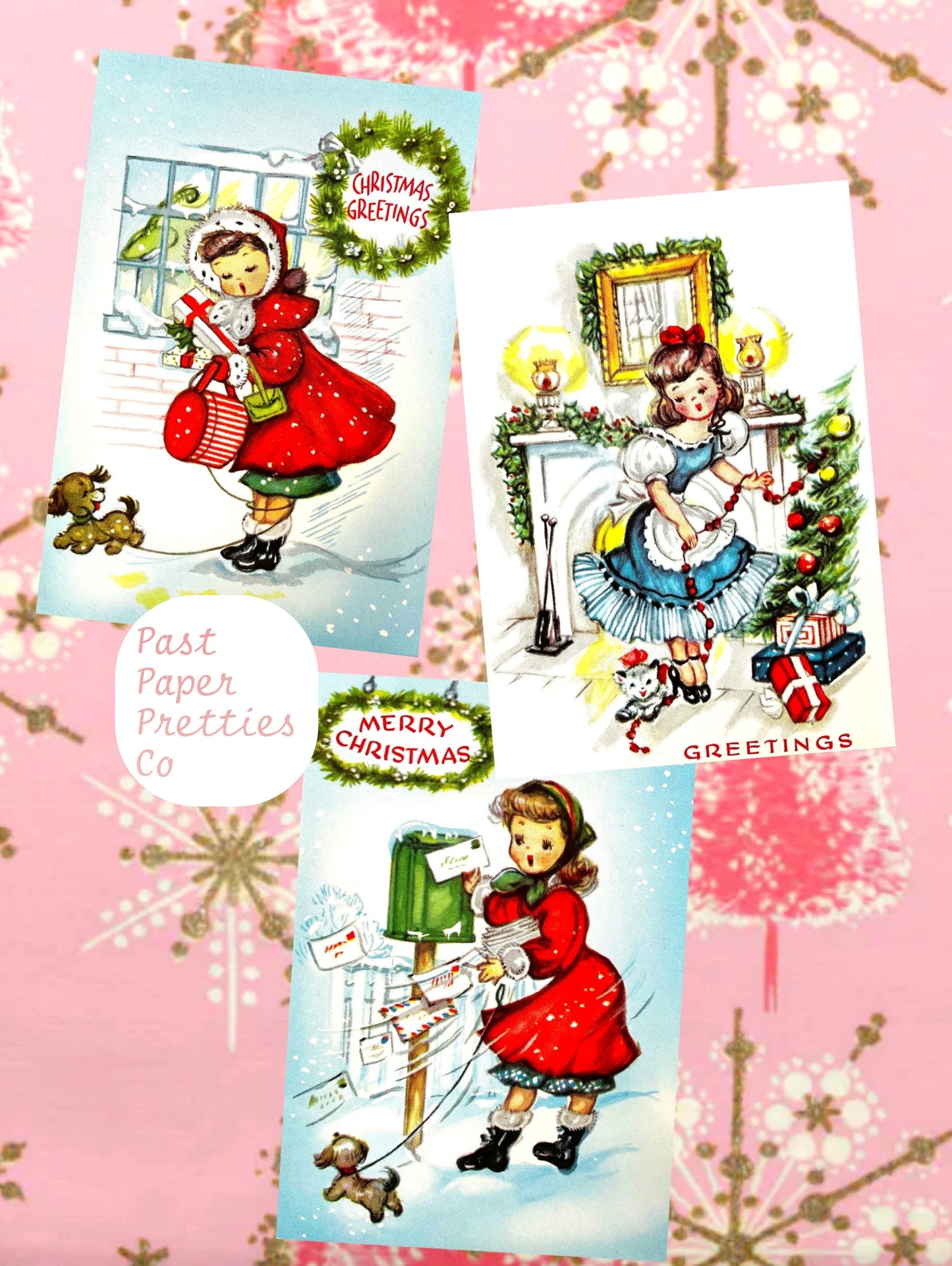 Vintage Printable Pretty MCM Happy Holiday Housewives Ladies Christmas Card Images PDF Instant Digital Download 6 Homemaker Girl Images