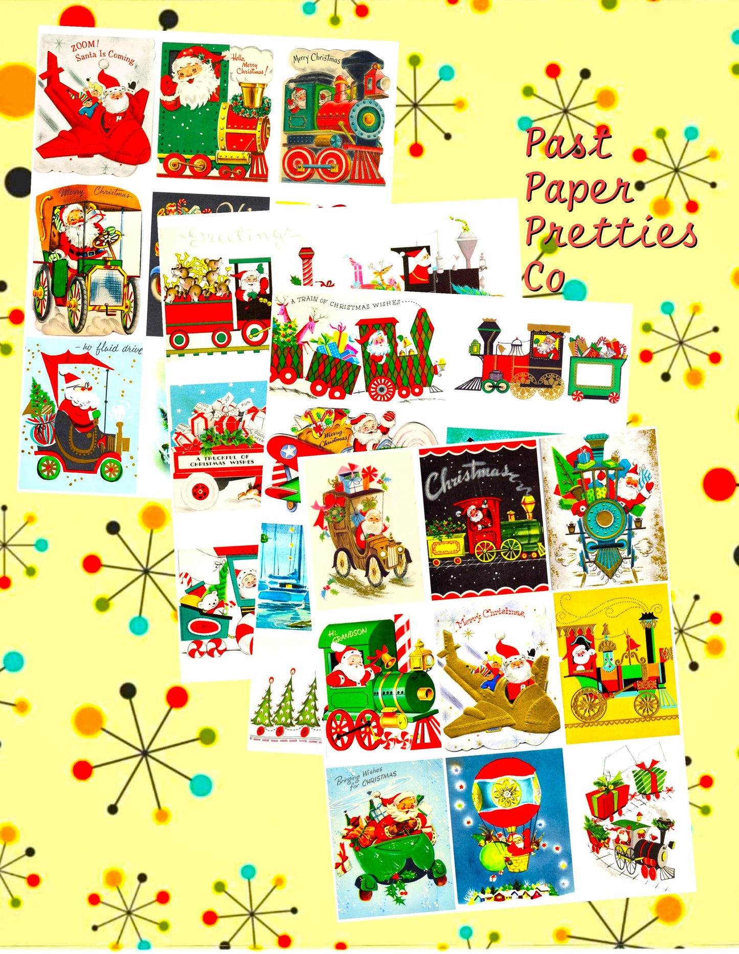 Vintage Christmas Santa Claus Vehicles Card Collage Sheets Printable PDF Instant Digital Download Planes Trains Automobiles 110 Images