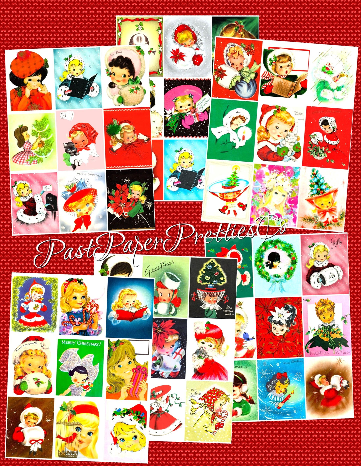 Vintage Christmas Girls Faces Portraits Collage Sheets & Full Card Images Printable PDF Instant Digital Download 54 Designs