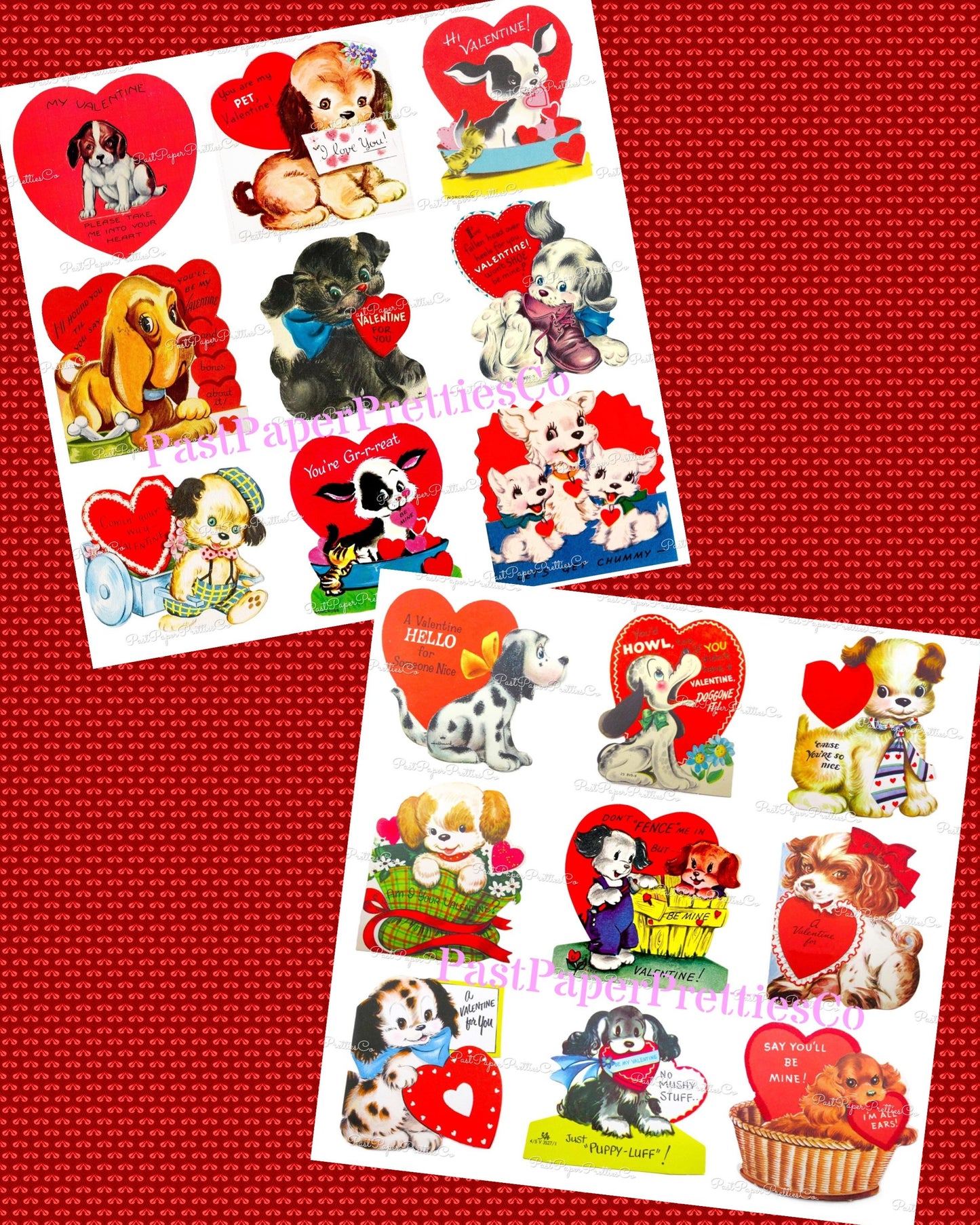 Vintage Puppy Dogs Valentine Cards ALL Doggie Themed Collage Images Printable PDF Instant Digital Download 168 Designs Dog Love Clip Art