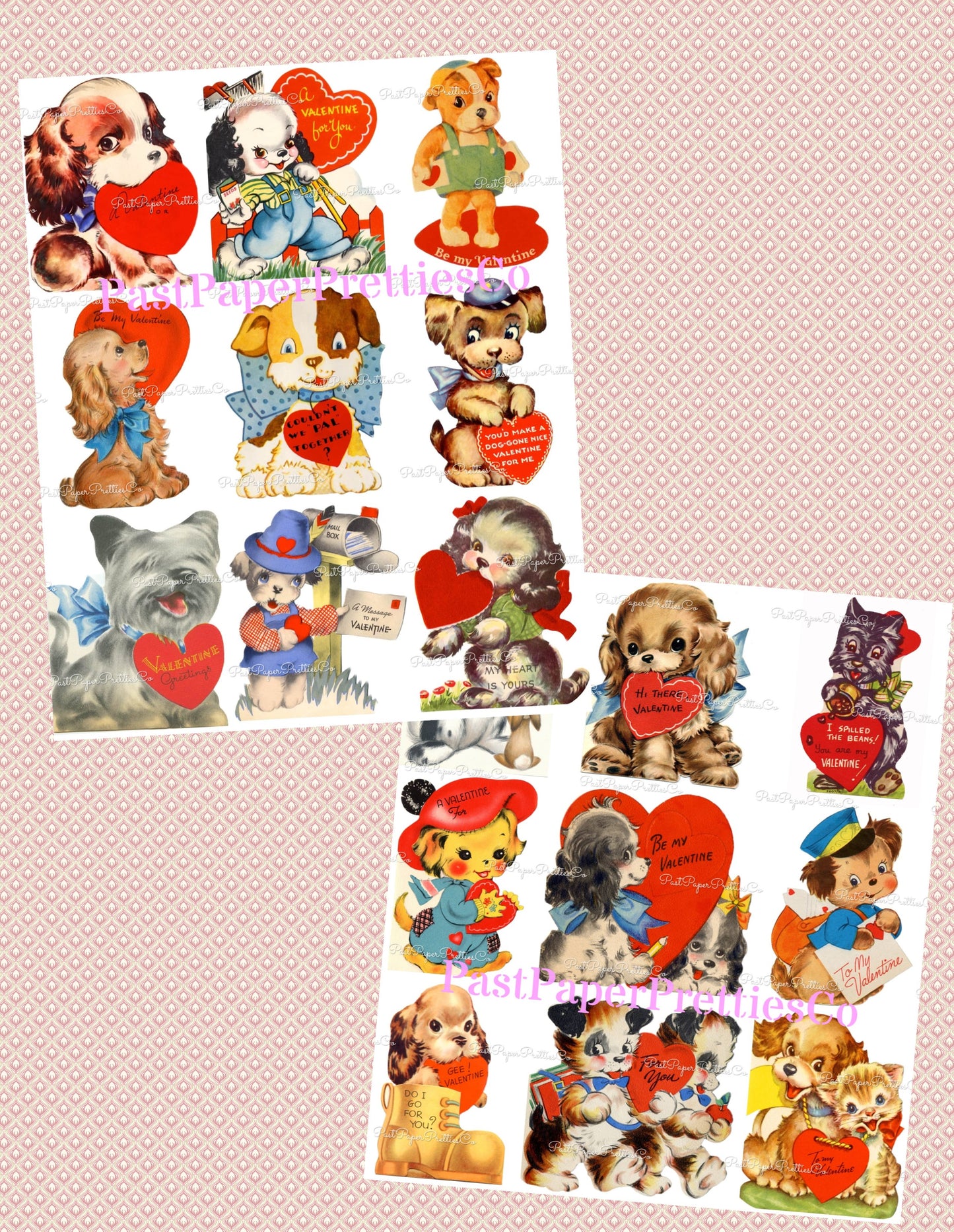 Vintage Puppy Dogs Valentine Cards ALL Doggie Themed Collage Images Printable PDF Instant Digital Download 168 Designs Dog Love Clip Art