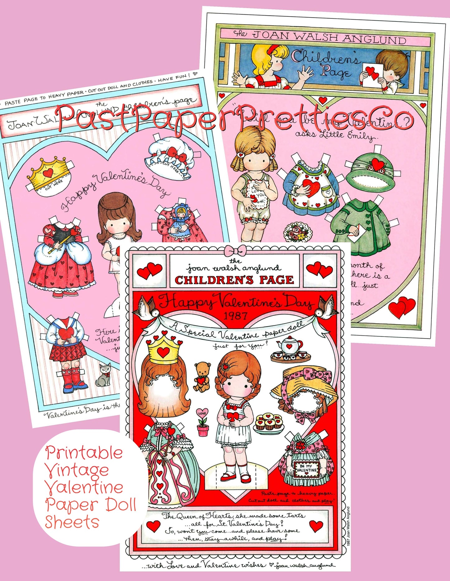 Vintage Valentines Day Little Girl Paper Doll Printable Sheets PDF Instant Digital Download 1980s Childrens Pages
