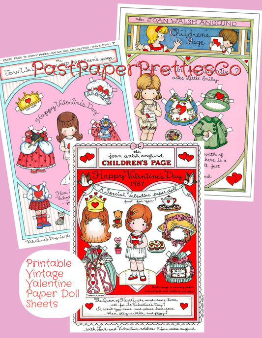 Vintage Valentines Day Little Girl Paper Doll Printable Sheets PDF Instant Digital Download 1980s Childrens Pages