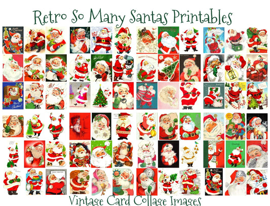 Vintage Printable Christmas Cards So Many Santas Collage Collection ALL Mid Century Santa Claus 72 Images PDF Instant Digital Download