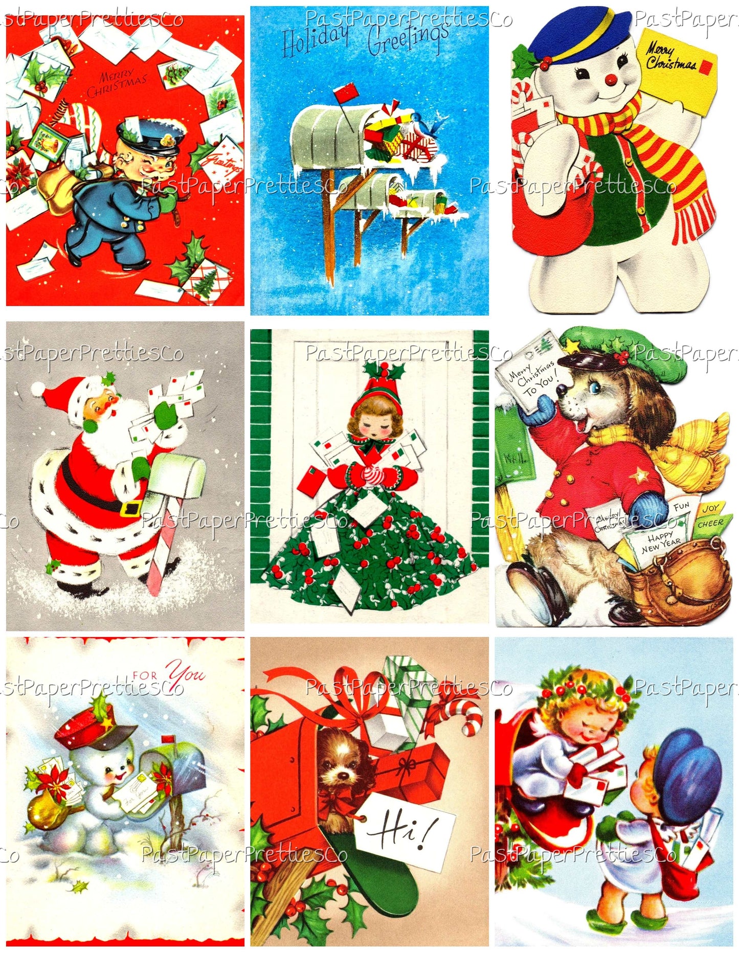 Vintage Printable Christmas Mailbox You've Got Mail Collage Sheets Retro MCM 36 Card Images PDF Instant Digital Download Cute Xmas Letters