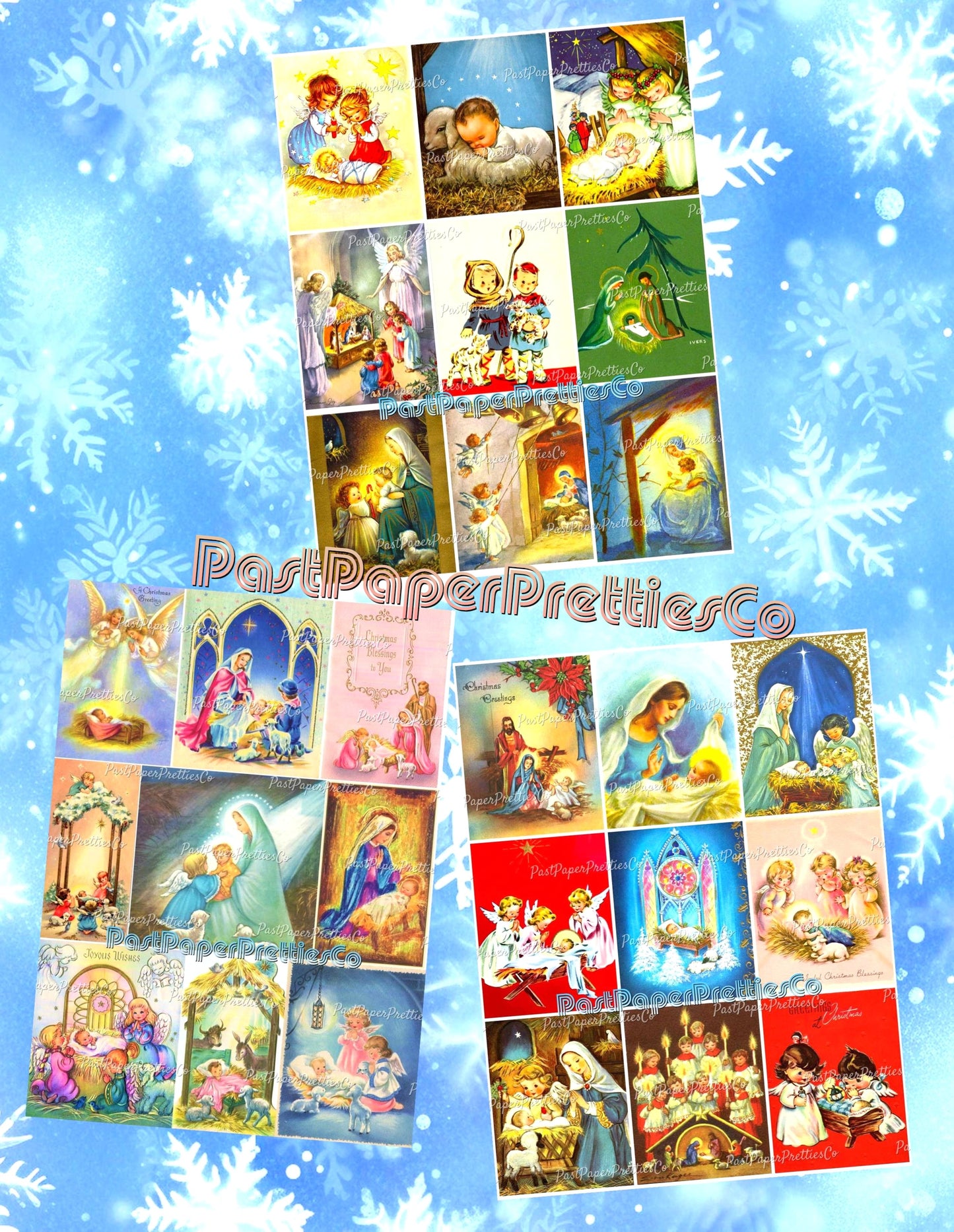 Vintage Printable Christmas Card Nativity Scene Images Collage Sheets PDF Instant Digital Download Cute Religious Gift Tags Cards