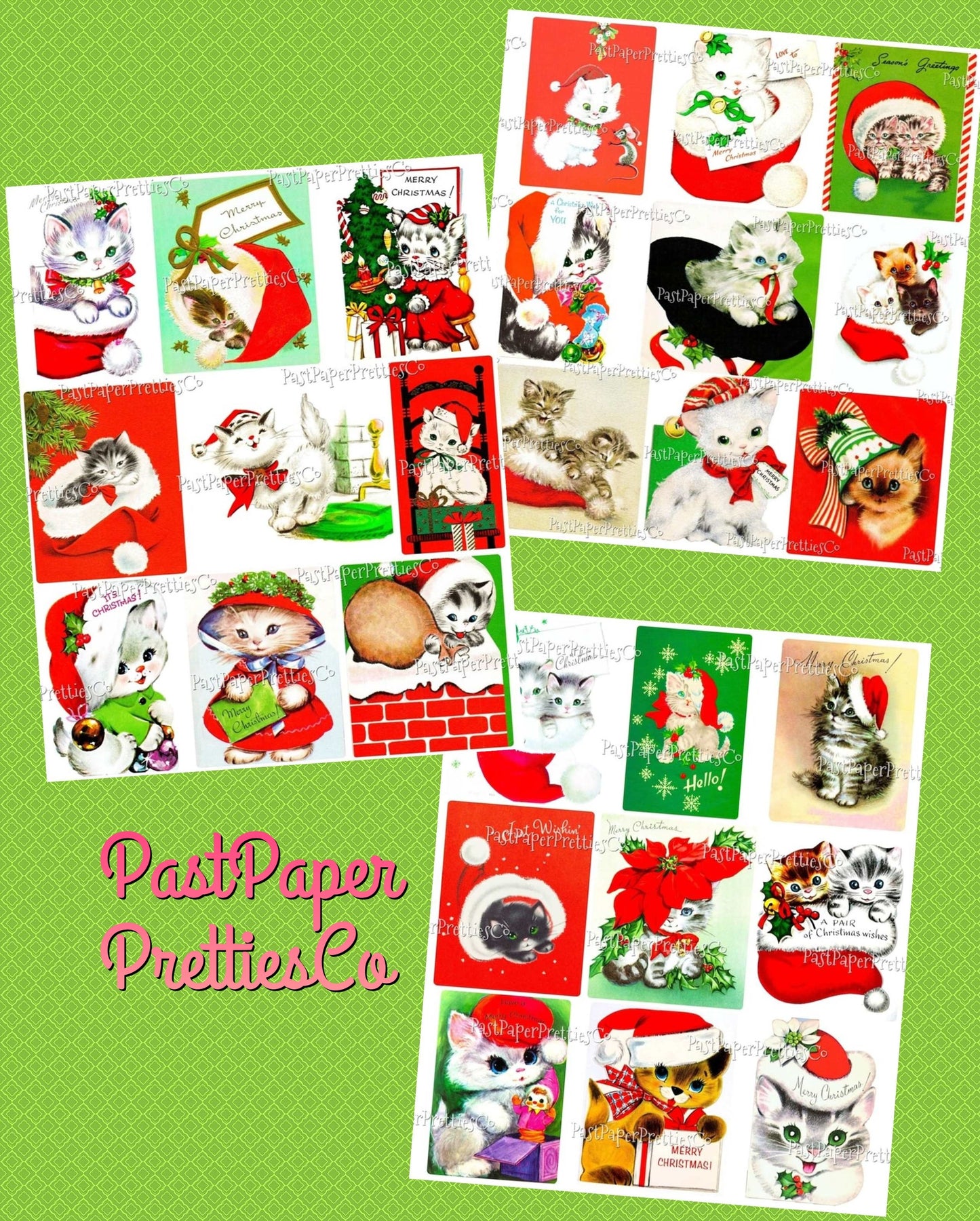Vintage Printable Christmas Cats in Hats Card Collage Sheets and Full Images ALL Holiday Kitty Cat Kittens PDF Instant Digital Download