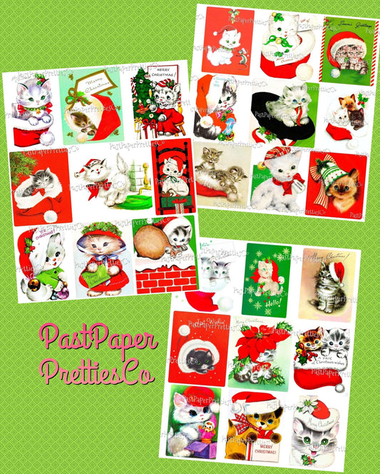 Vintage Printable Christmas Cats in Hats Card Collage Sheets and Full Images ALL Holiday Kitty Cat Kittens PDF Instant Digital Download