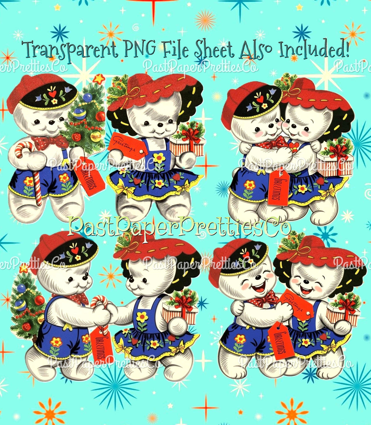 Vintage Printable Cute Folk Art Snowman Snowlady Christmas Card Images PDF Instant Digital Download Kitsch Snow Couple Clipart