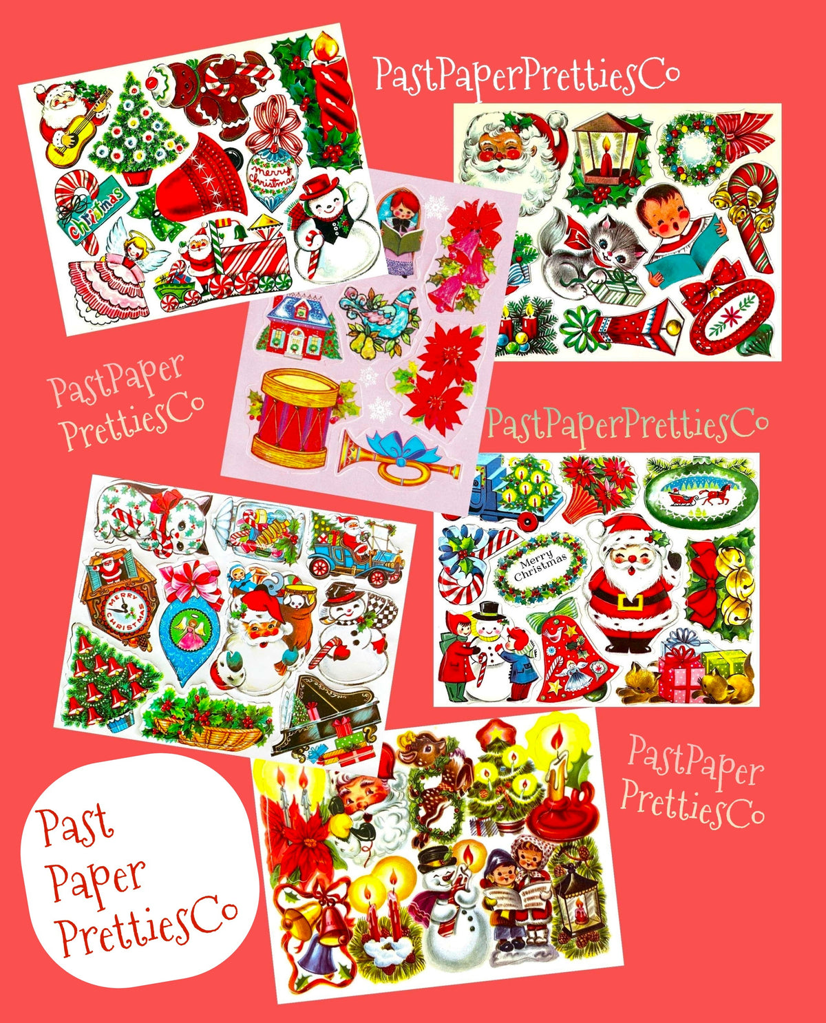 Vintage MCM Christmas Gift Seals Stickers Collages 6 Sets PDF Instant Digital Download Mid Century Kitsch Merry Xmas Holiday Tags