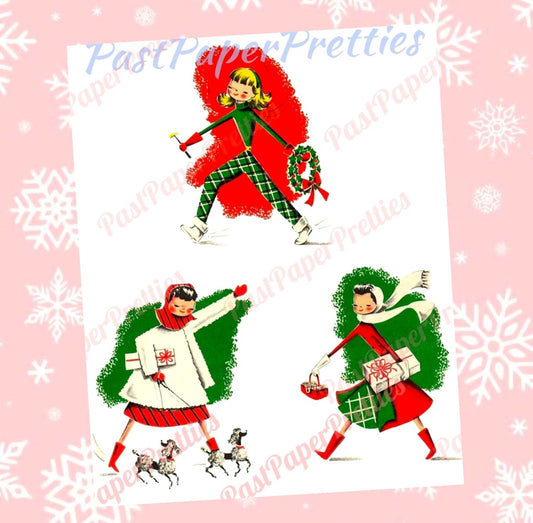 Vintage Kitschy Christmas Ladies Card Images Shopping Decorating Printable PDF Instant Digital Download Mod MCM Holiday Housewives