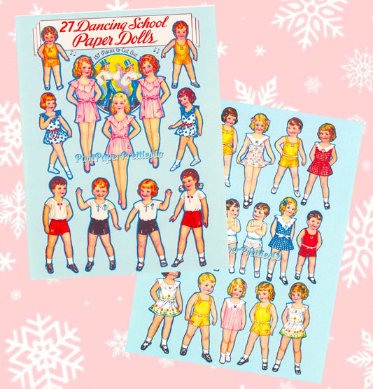 Vintage 27 Dancing School Paper Dolls 1938 PDF Printable Instant Digital Download  Adorable Kitsch Children Clipart