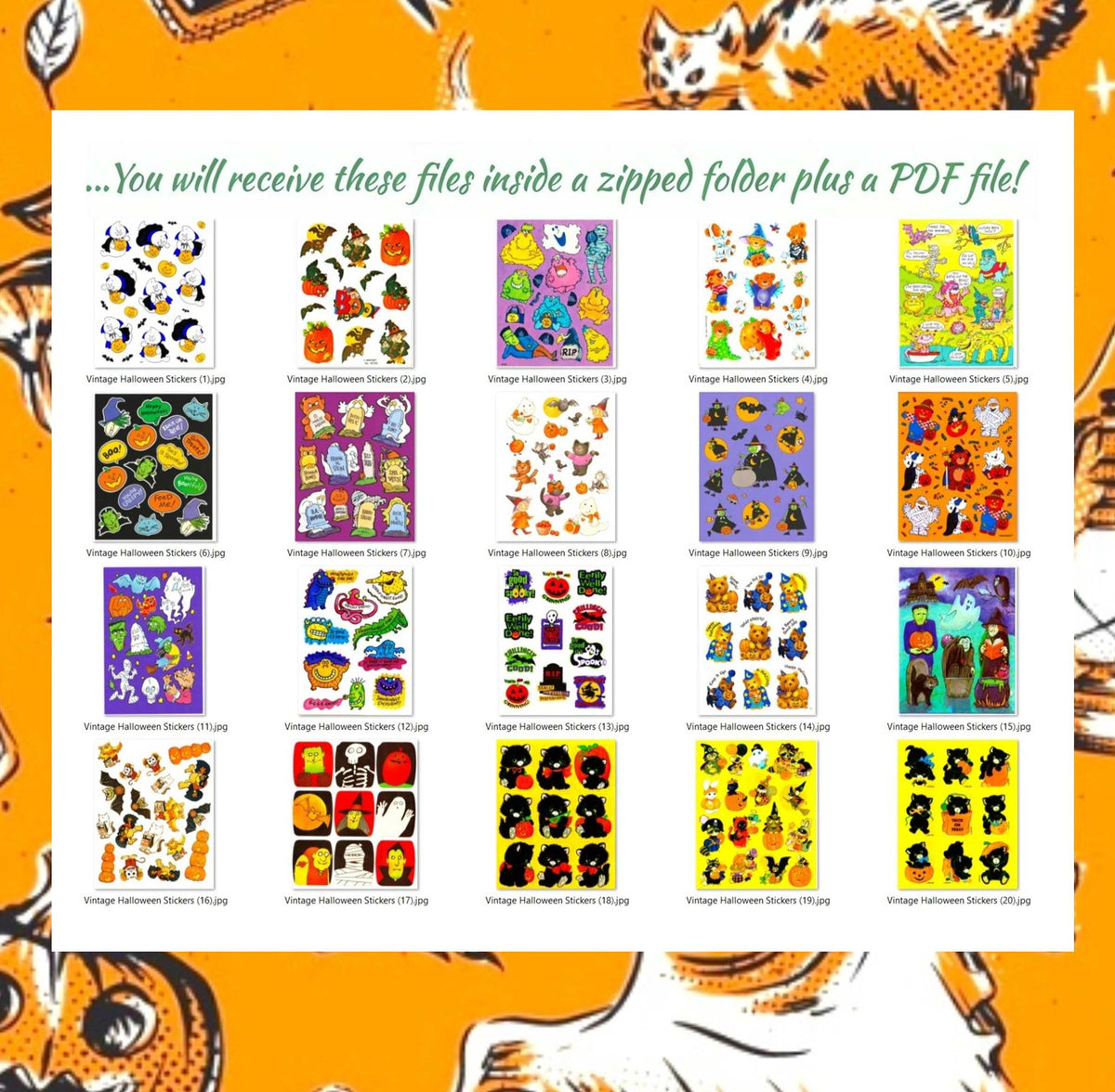 Vintage Retro 80s Halloween Sticker Sheets Printable PDF Instant Digital Download 20 Spooky Cute Designs