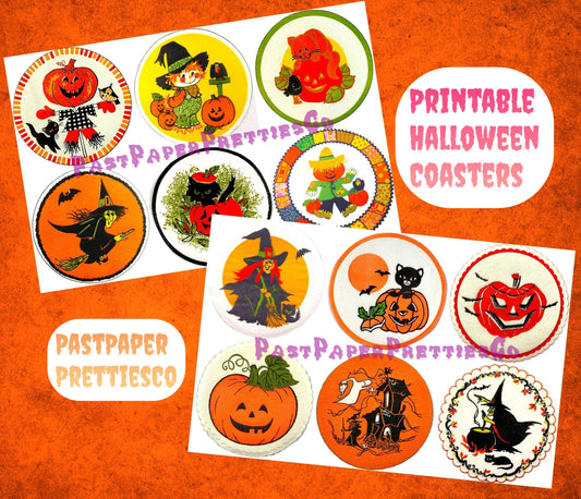 Vintage Halloween Coasters Printable Collage Sheets PDF Instant Digital Download Spooky Party Decor 12 Drink Mats