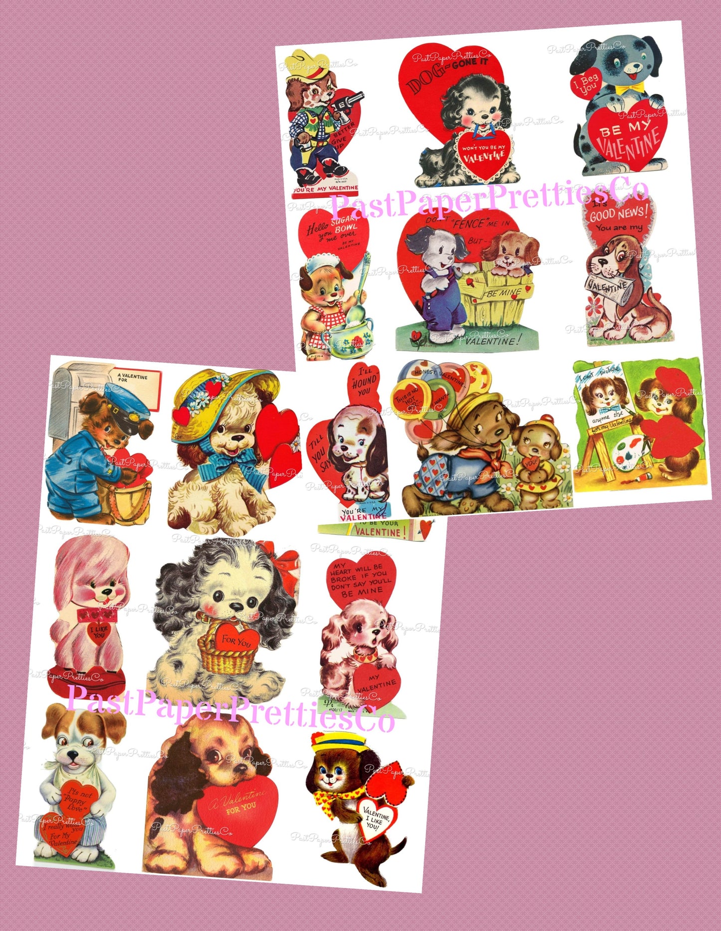 Vintage Puppy Dogs Valentine Cards ALL Doggie Themed Collage Images Printable PDF Instant Digital Download 168 Designs Dog Love Clip Art