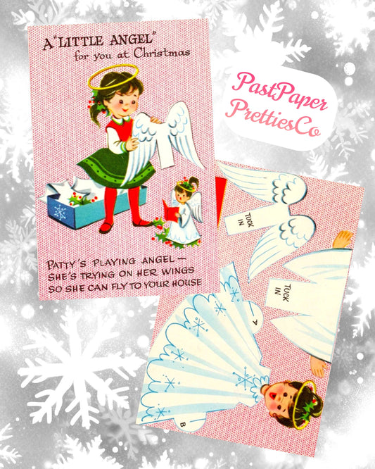 Vintage Christmas Paper Doll CUTE Angel Greeting Card Printable PDF Instant Digital Download Little Girl Angel Patty