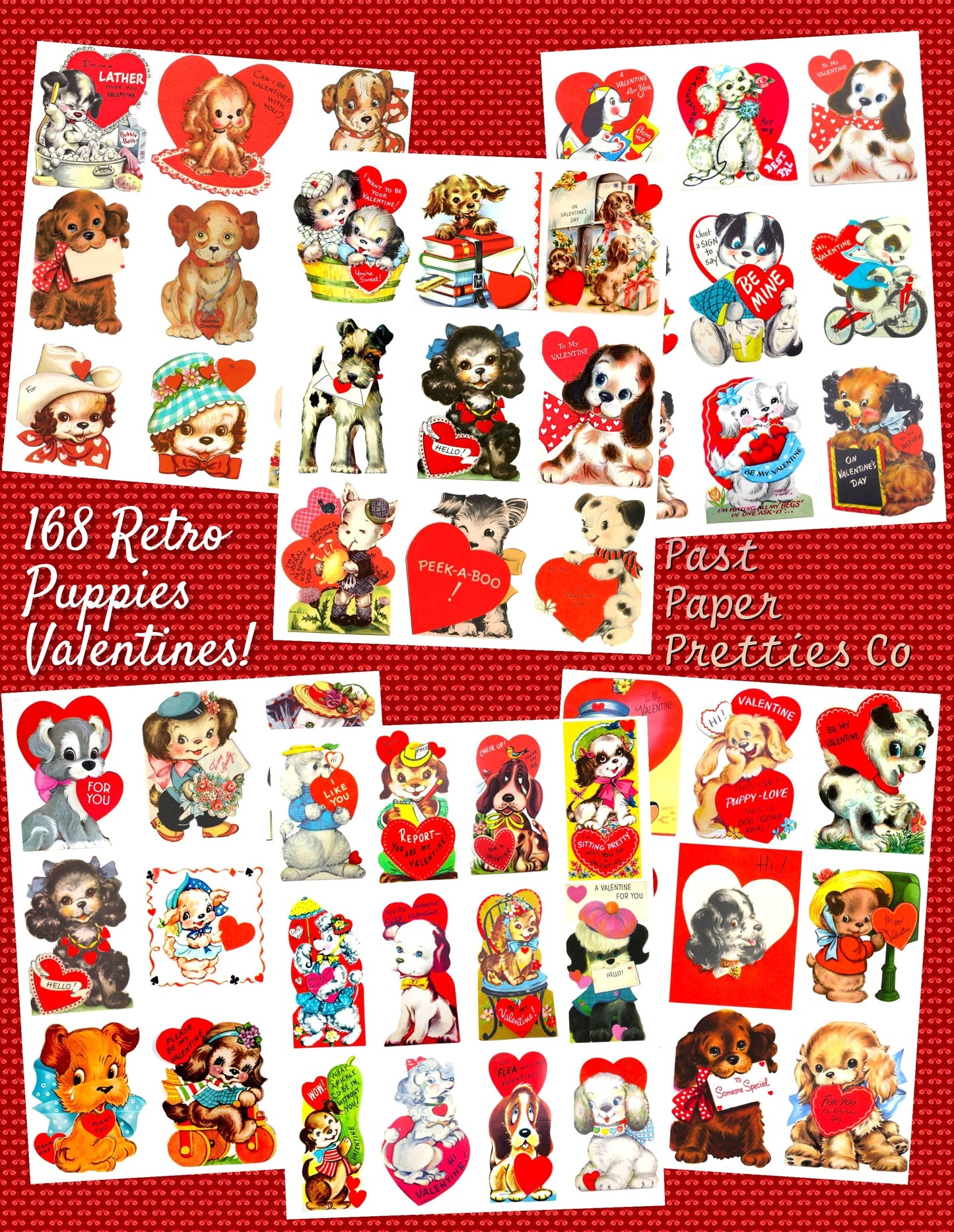 Vintage Puppy Dogs Valentine Cards ALL Doggie Themed Collage Images Printable PDF Instant Digital Download 168 Designs Dog Love Clip Art