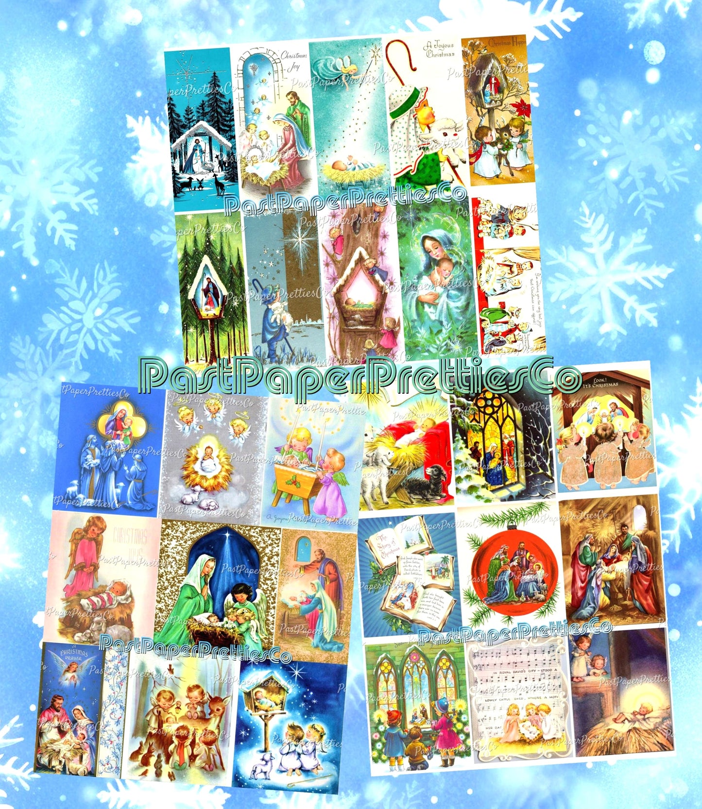 Vintage Printable Christmas Card Nativity Scene Images Collage Sheets PDF Instant Digital Download Cute Religious Gift Tags Cards