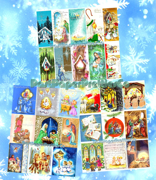 Vintage Printable Christmas Card Nativity Scene Images Collage Sheets PDF Instant Digital Download Cute Religious Gift Tags Cards