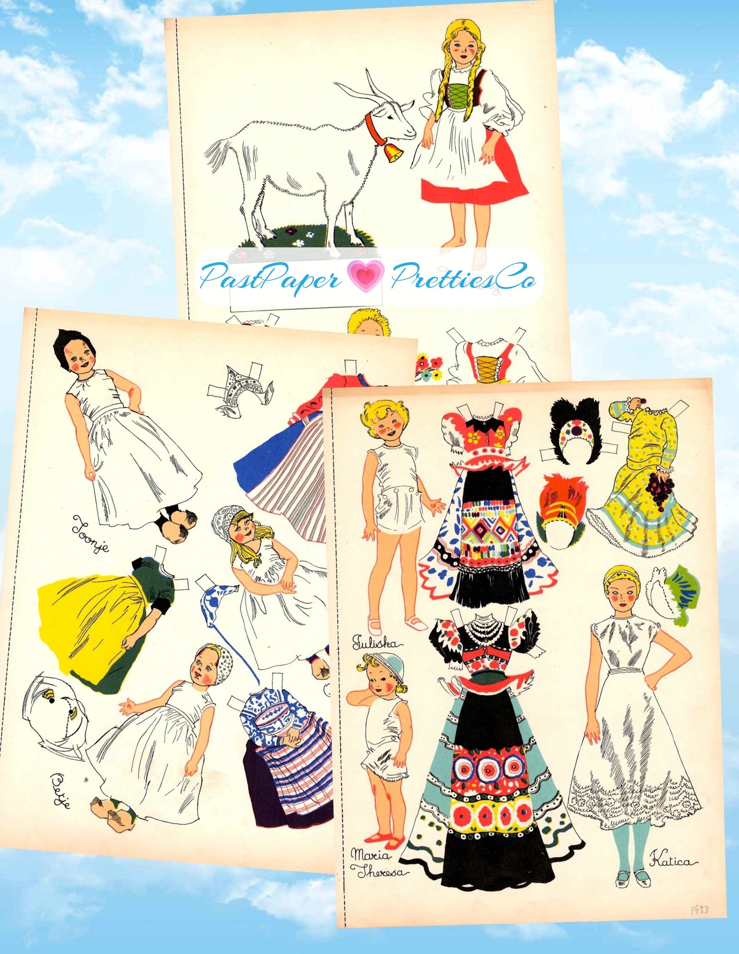 Vintage International Paper Dolls Collage Sheets Cute Dutch Swiss German Cut Out Dolls  1930s Printable PDF Instant Digital Download